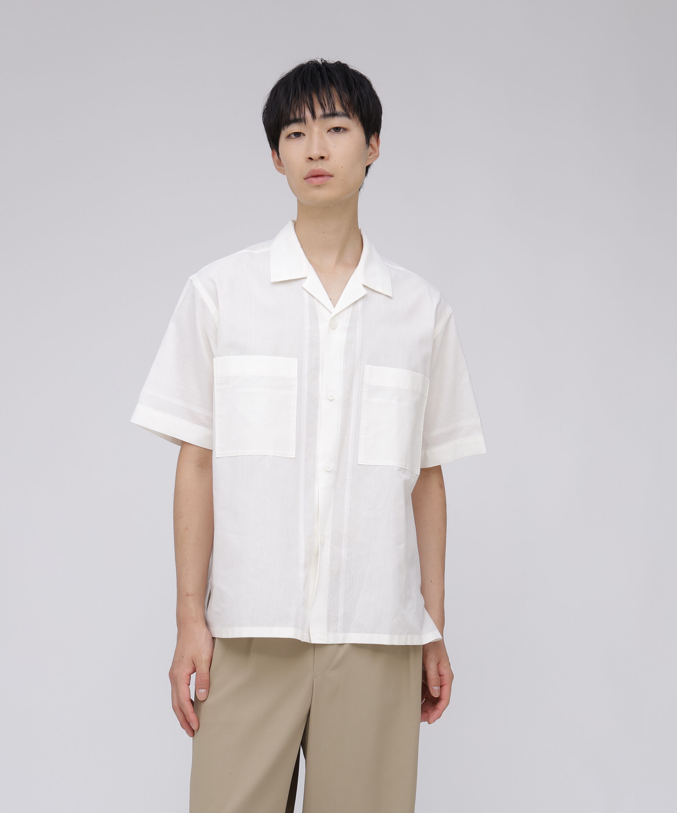 YLEVE 「YLEVE / DOBBY STRIPE CHAMBRAY OPEN COLLAR SHIRT」|シャツ・ブラウス|