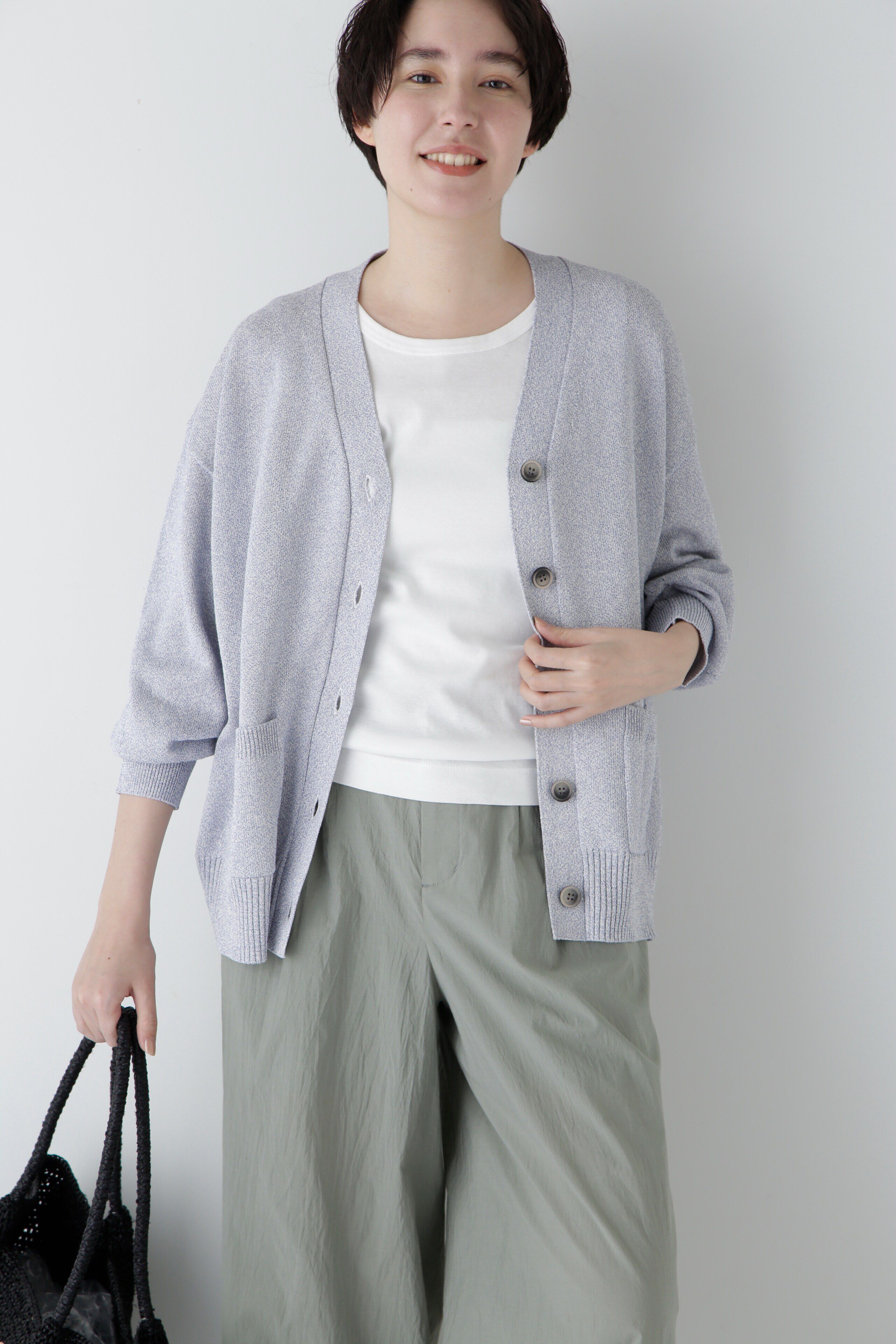  「◆【ウォッシャブル】ペーパーヤーンミドル丈カーディガン」|ニット・セーター|パープル