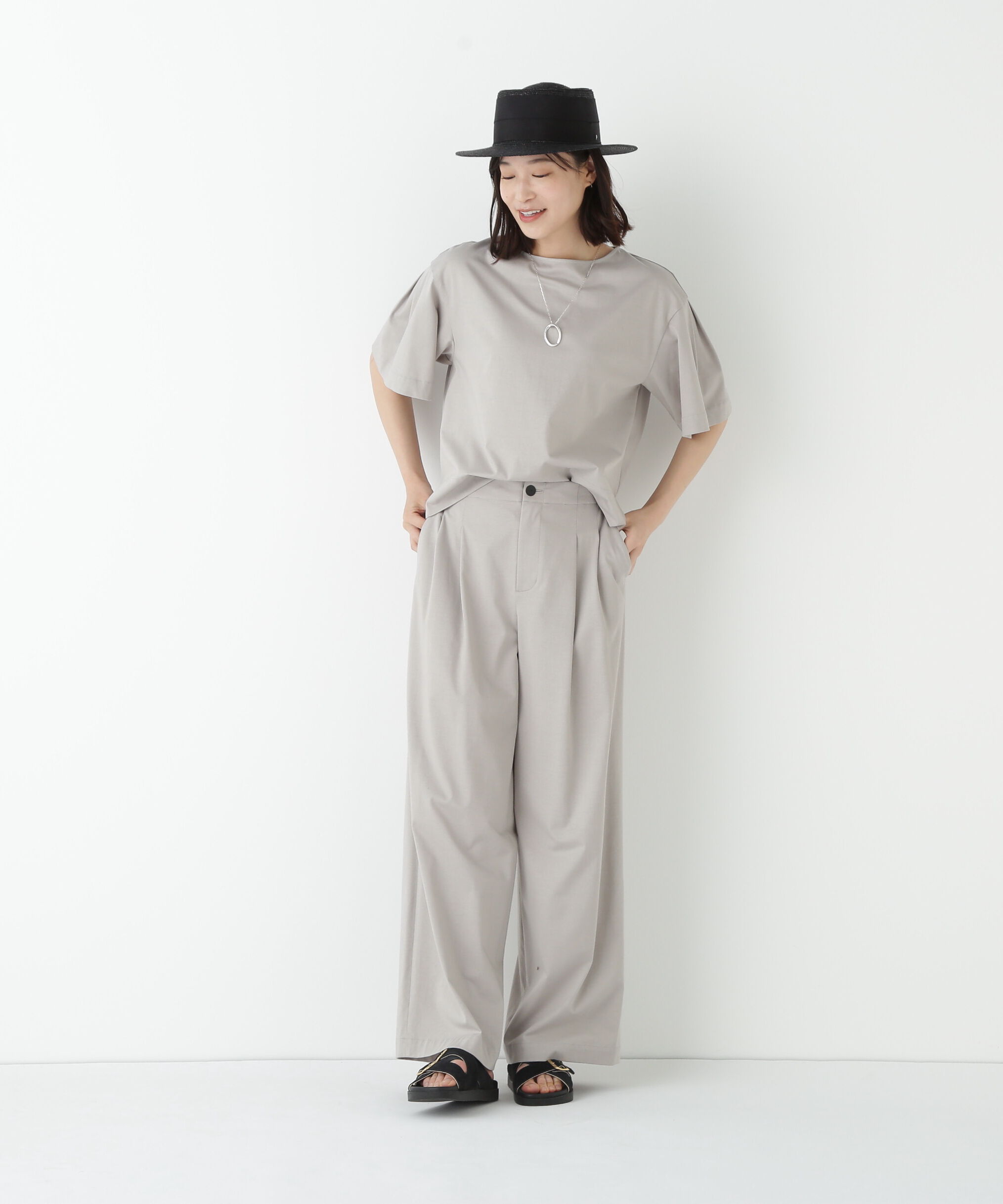  「◆プレーティング天竺タックセミワイドパンツ」|その他|