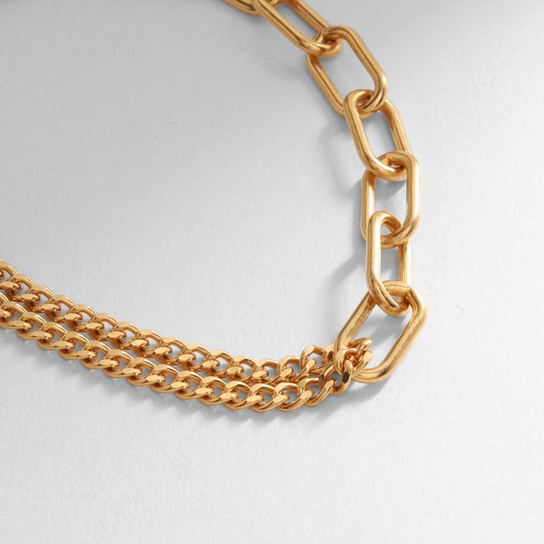 COCOSHNIK ONKITSCH「シルバー ミックスチェーン ケーブルカーブ ドレープ ブレスレット GP」|ブレスレット・バングル|