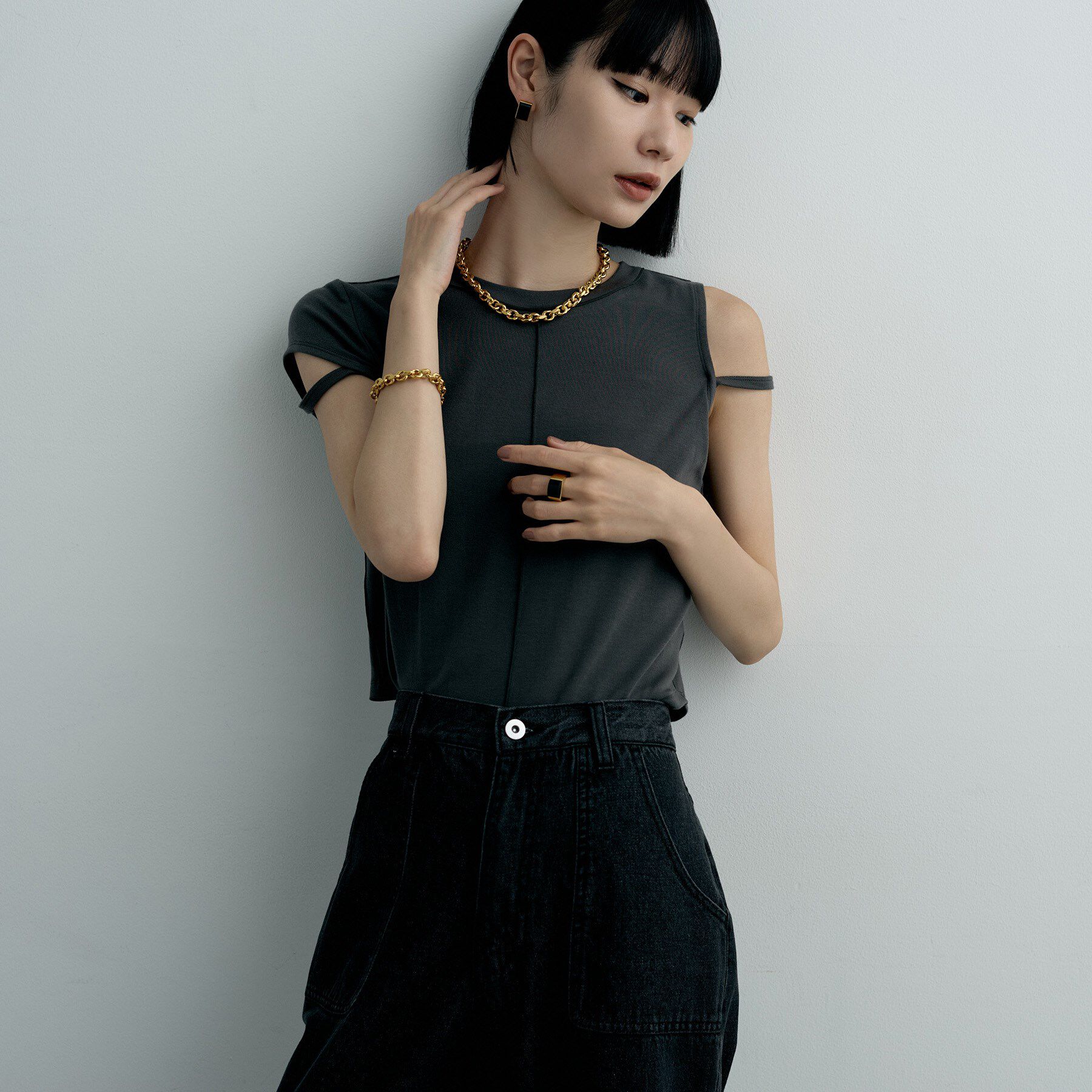 COCOSHNIK ONKITSCH「シルバー デザインチェーン ホロウカットケーブルネックレス GP」|ネックレス|