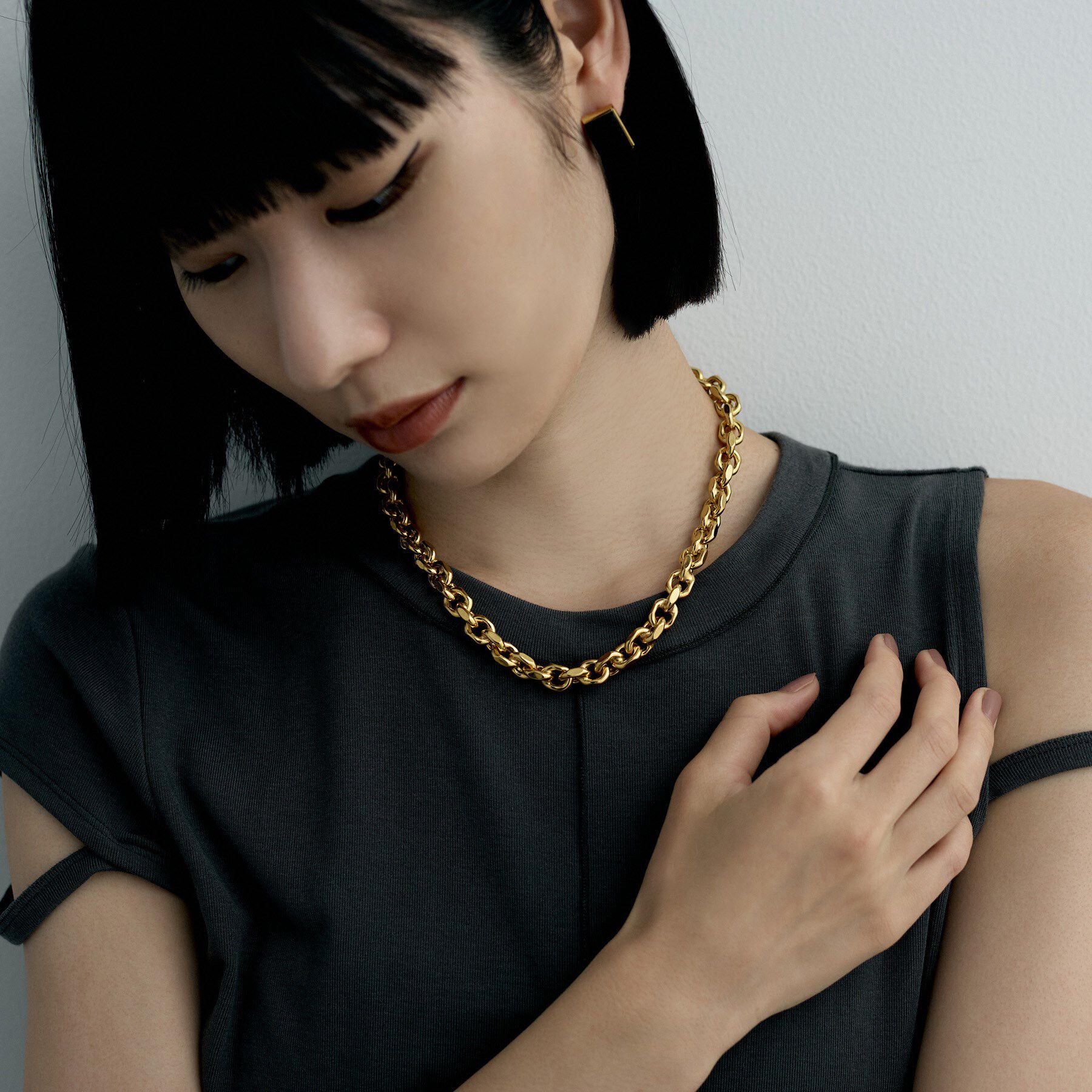 COCOSHNIK ONKITSCH「シルバー デザインチェーン ホロウカットケーブルネックレス GP」|ネックレス|