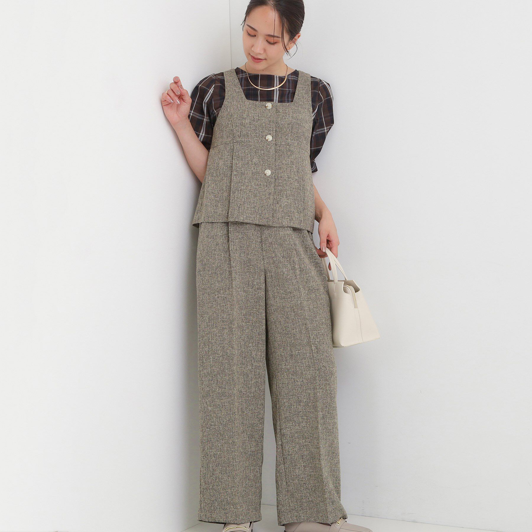 SHOO･LA･RUE「【2点セット】着るだけで決まる クラシカルなツイード調セットアップ」|スーツ|ベージュ(452)