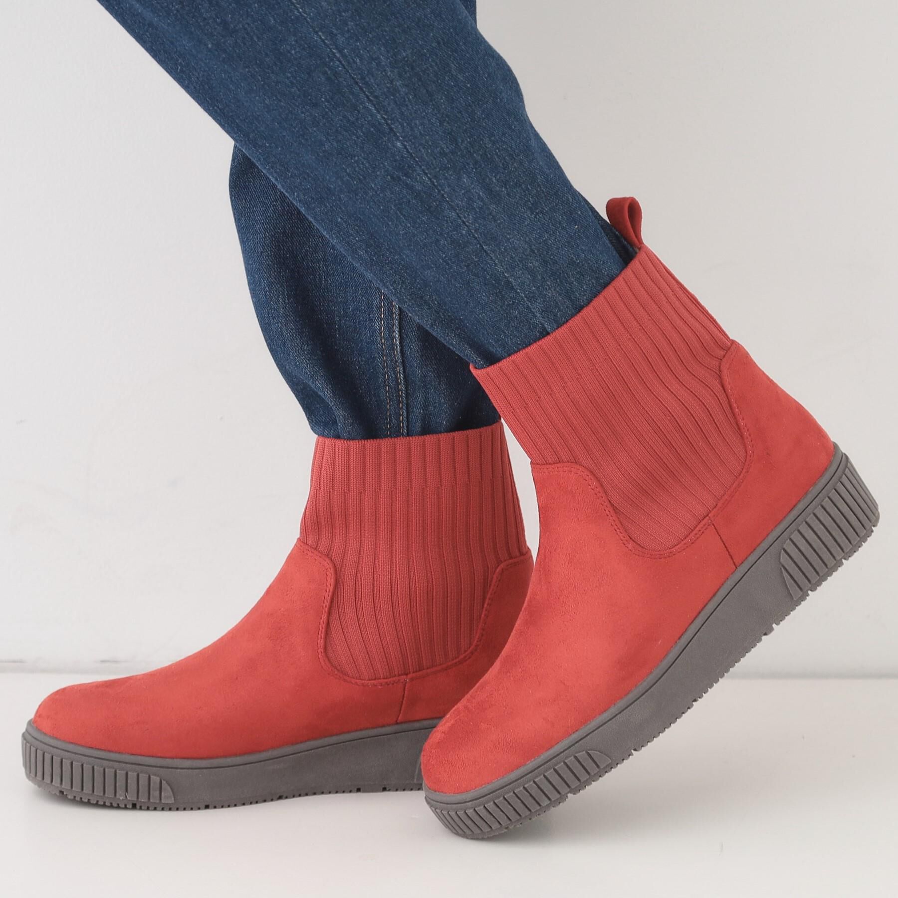 SHOO･LA･RUE「【撥水/低反発クッション】すっぽりラクラク はきぐちニットブーツ」|ショートブーツ|