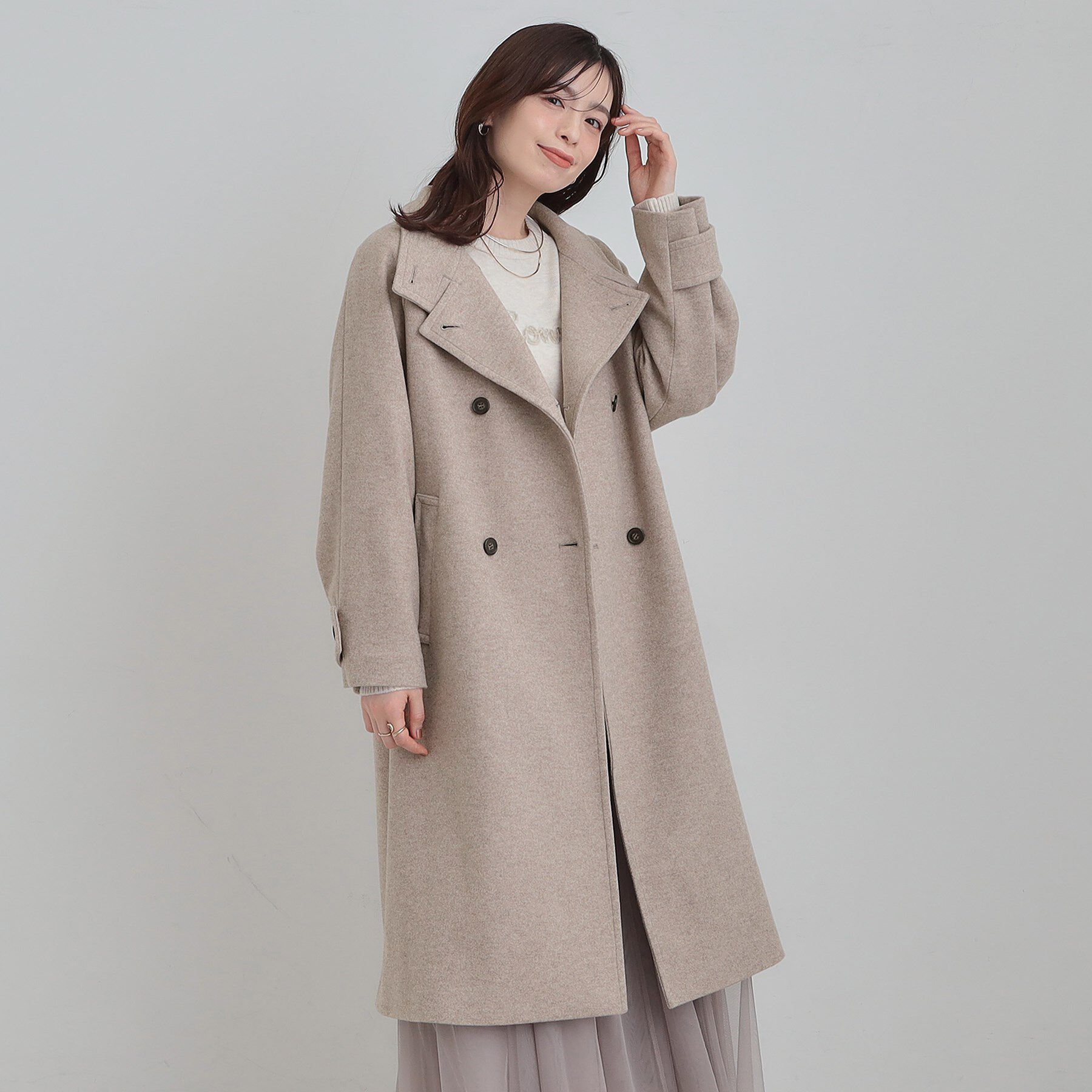 SHOO･LA･RUE「【S-LL】大人のきれいめスタイルに ウール調スタンドロングコート」|その他|