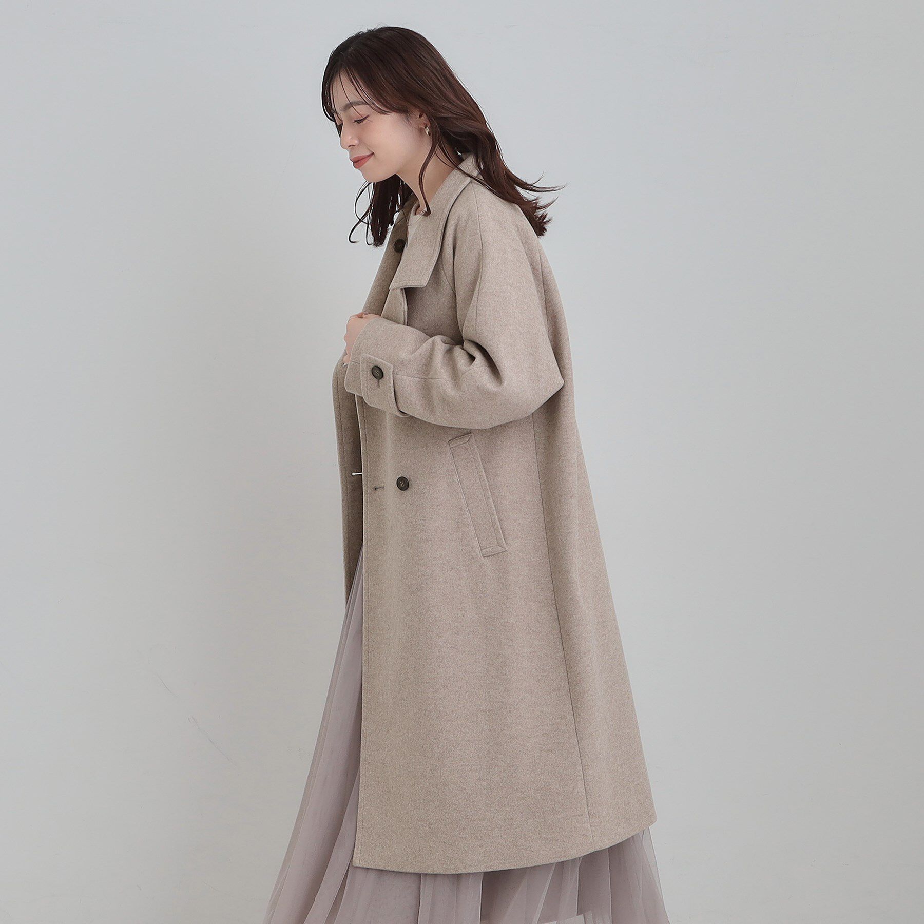 SHOO･LA･RUE「【S-LL】大人のきれいめスタイルに ウール調スタンドロングコート」|その他|