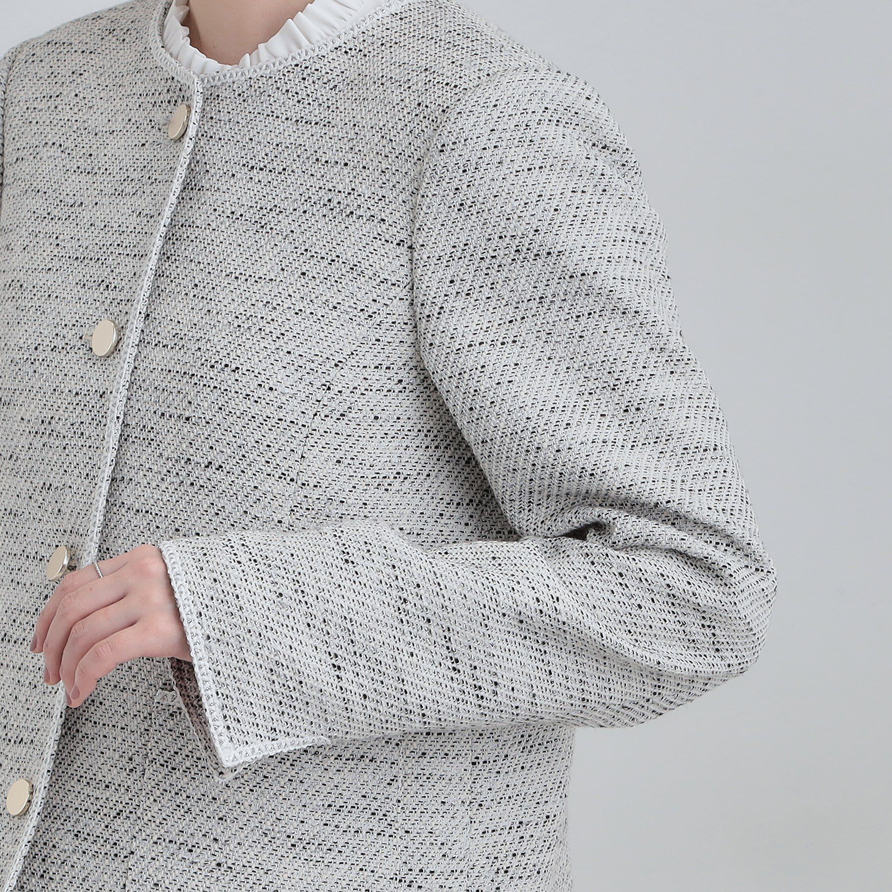 SHOO･LA･RUE「【S-3L】オンとオフで印象が変わる ライトツイードジャケット」|ノーカラージャケット|