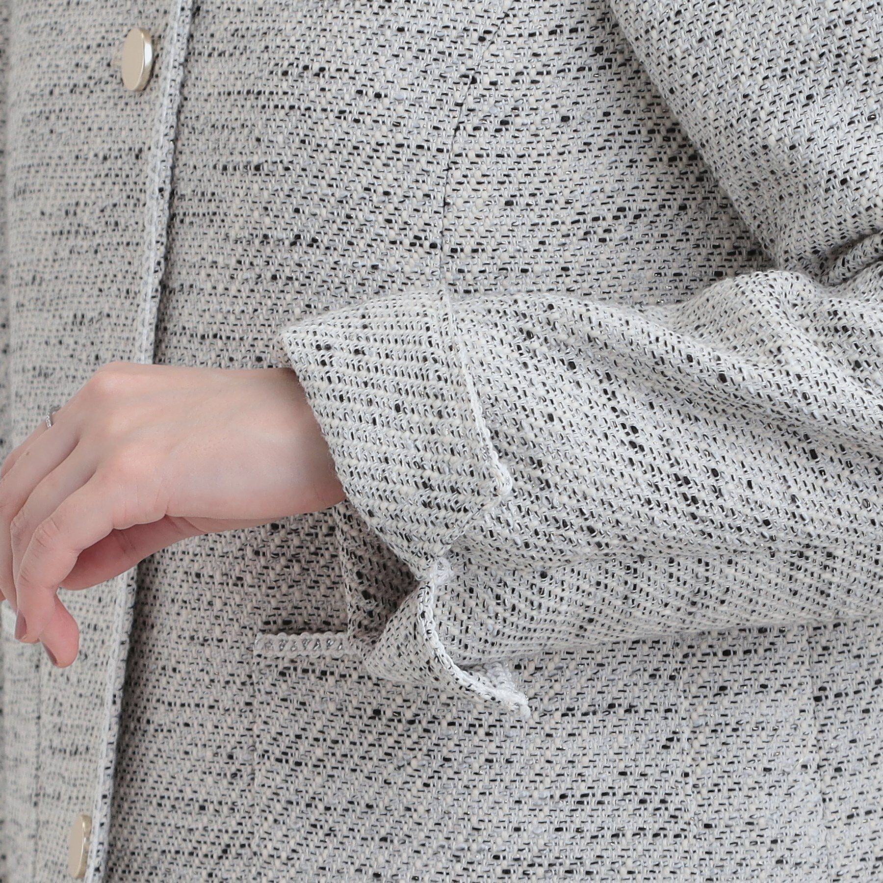 SHOO･LA･RUE「【S-3L】オンとオフで印象が変わる ライトツイードジャケット」|ノーカラージャケット|