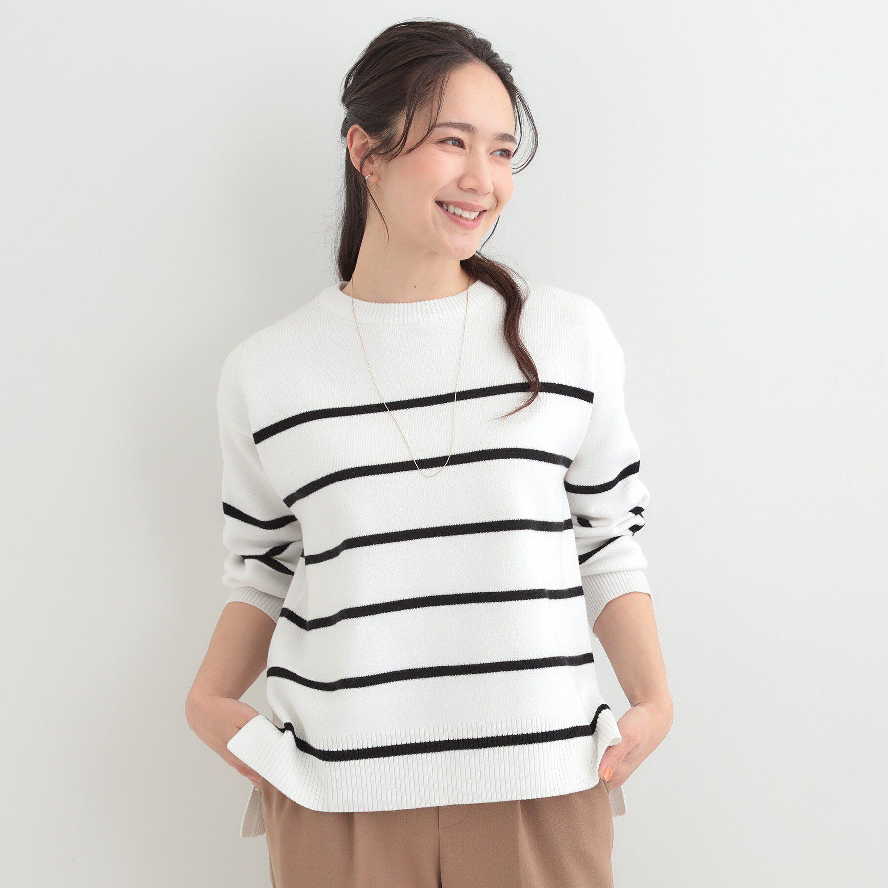 SHOO･LA･RUE「【S-LL/洗濯機可/体型カバー】大人世代も取り入れやすい スウェットライクニット」|ニット・セーター|