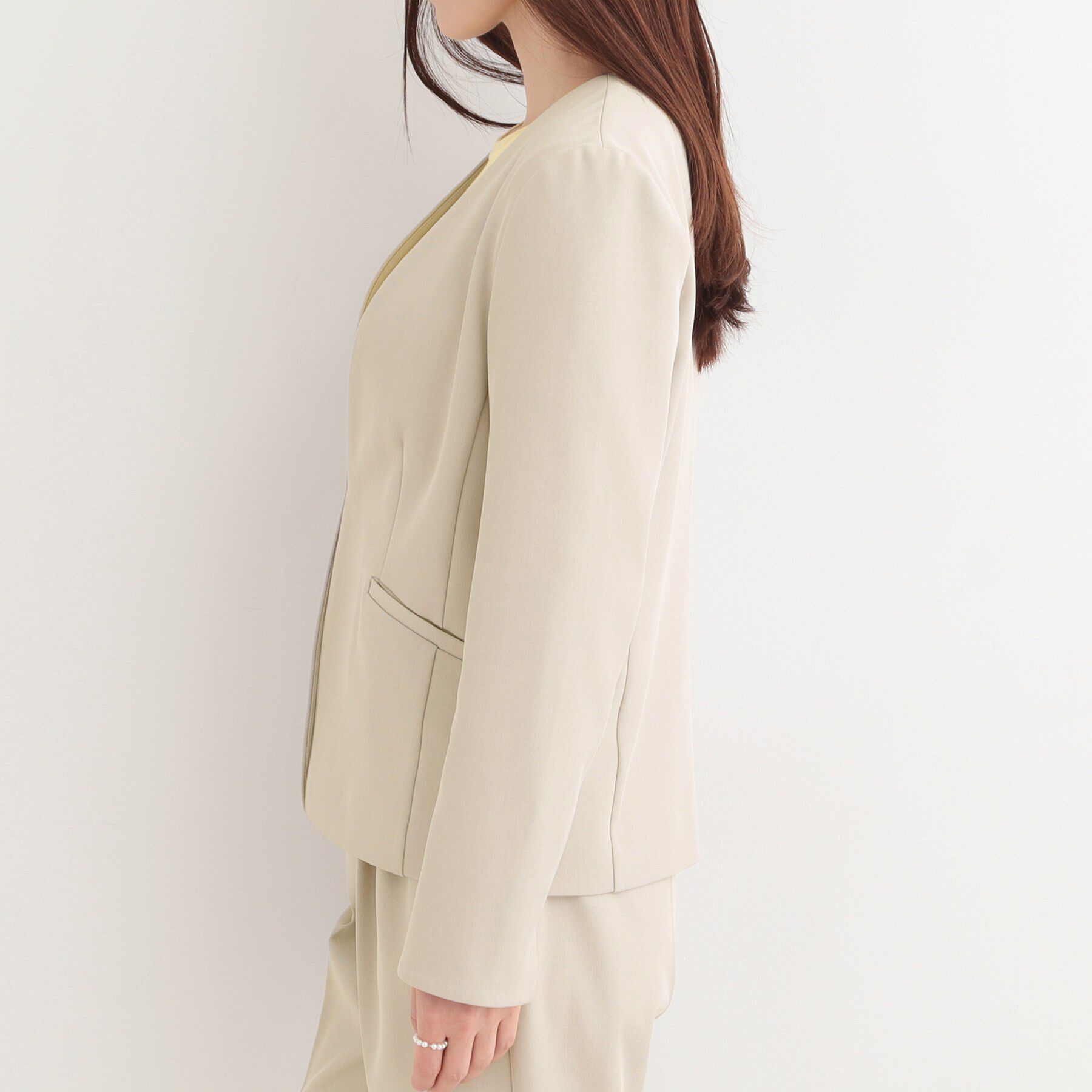 SHOO･LA･RUE「【洗濯機可/UV/SS-3L】すっきり好印象 ノーカラージャケット」|ノーカラージャケット|