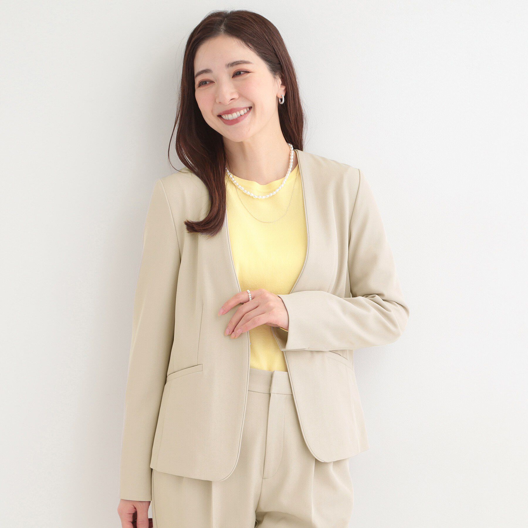 SHOO･LA･RUE「【洗濯機可/UV/SS-3L】すっきり好印象 ノーカラージャケット」|ノーカラージャケット|