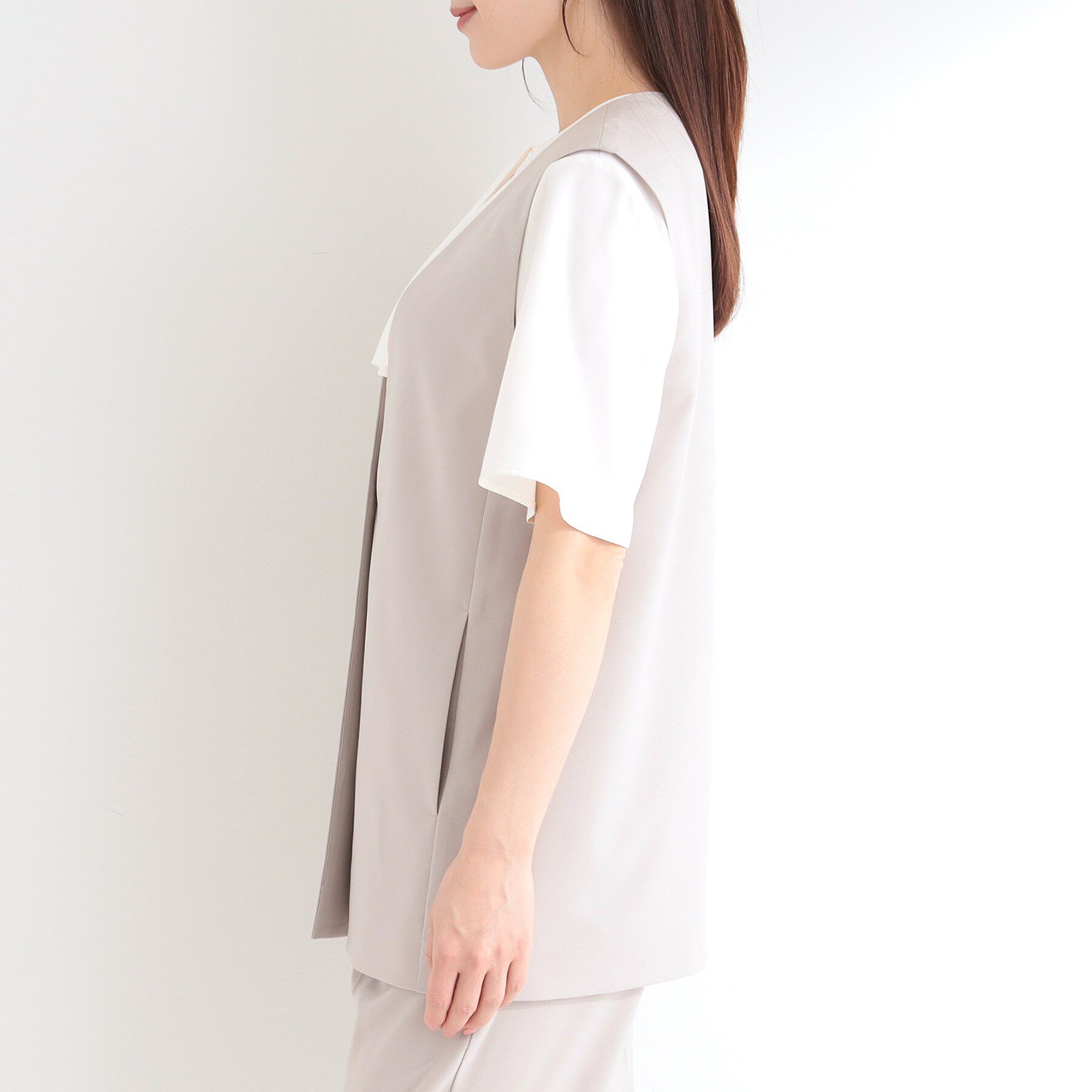 SHOO･LA･RUE「【セットアップ可/洗濯後しわになりにくい/S-LL】シンプルで合わせやすい ノーカラージレ」|ベスト・ジレ|