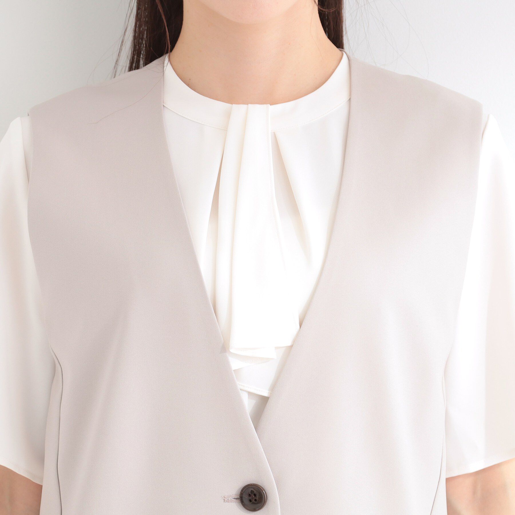 SHOO･LA･RUE「【セットアップ可/洗濯後しわになりにくい/S-LL】シンプルで合わせやすい ノーカラージレ」|ベスト・ジレ|