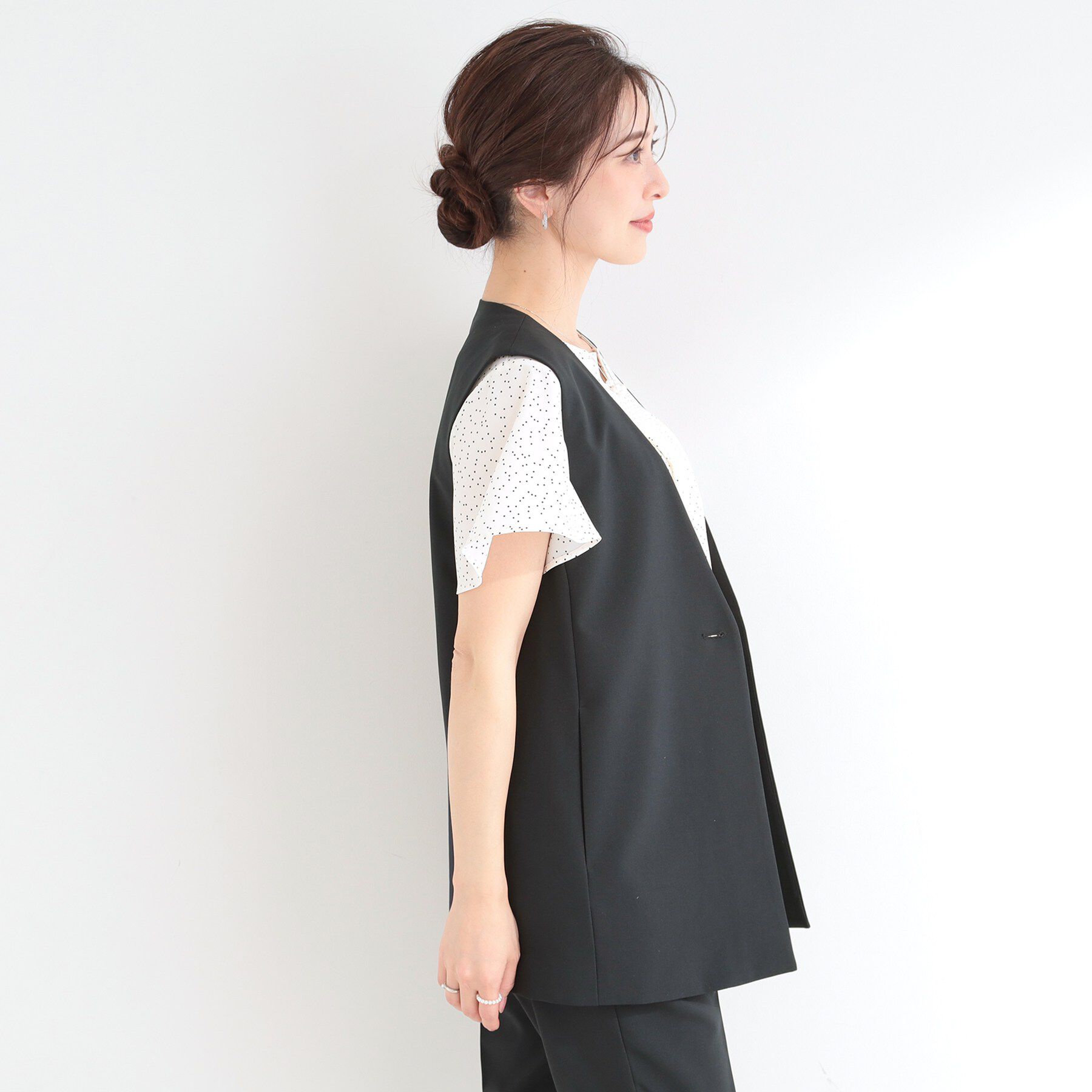 SHOO･LA･RUE「【セットアップ可/洗濯後しわになりにくい/S-LL】シンプルで合わせやすい ノーカラージレ」|ベスト・ジレ|