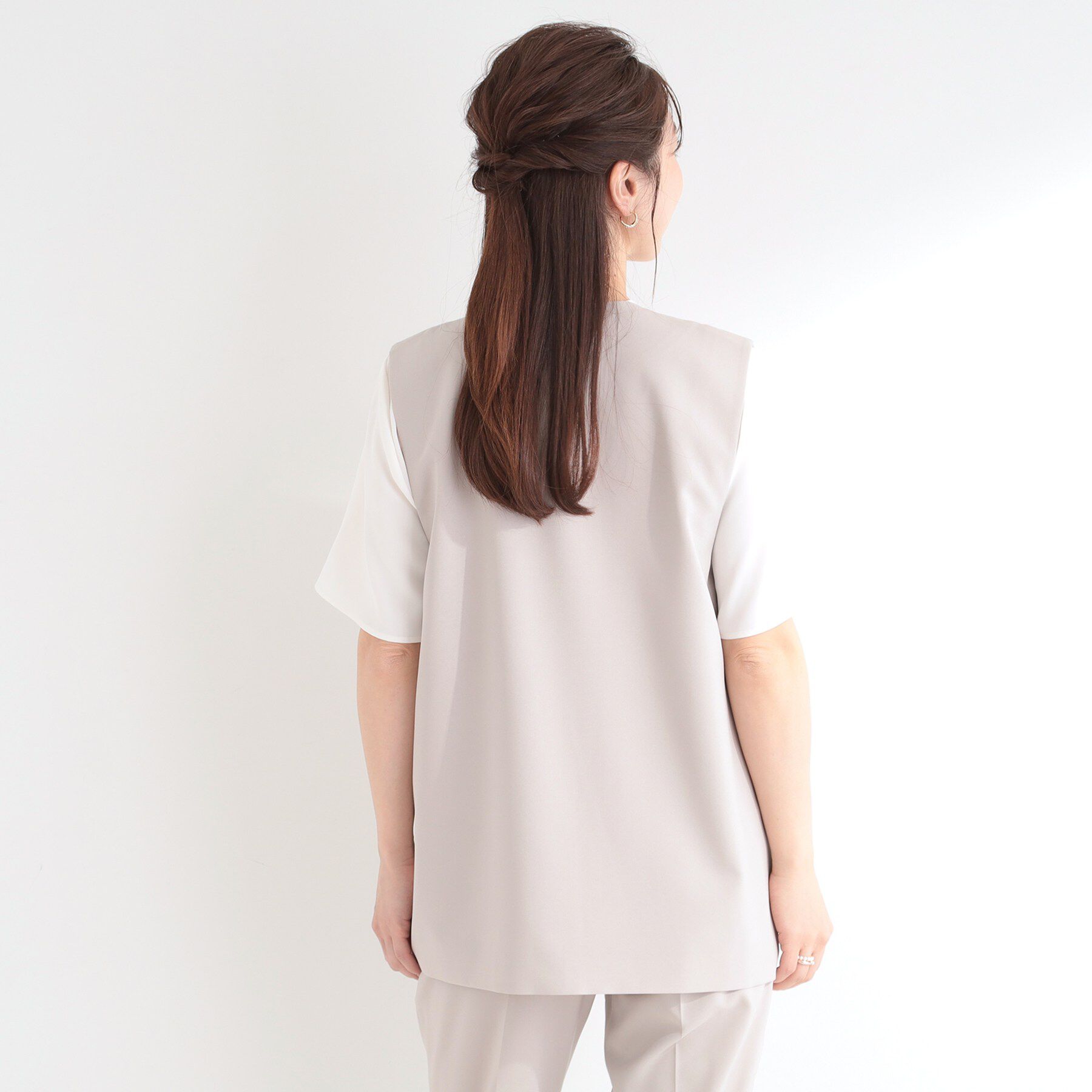 SHOO･LA･RUE「【セットアップ可/洗濯後しわになりにくい/S-LL】シンプルで合わせやすい ノーカラージレ」|ベスト・ジレ|