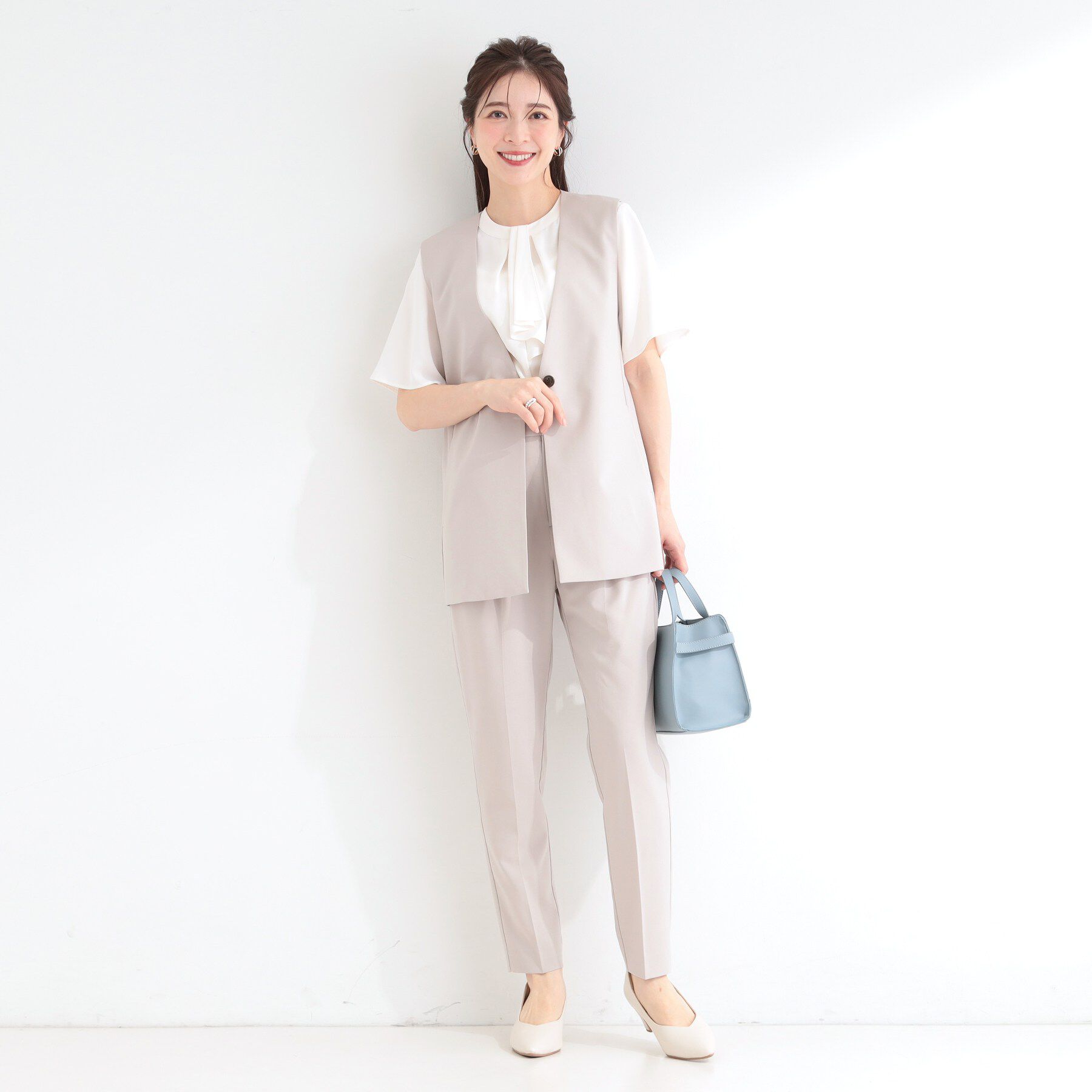 SHOO･LA･RUE「【セットアップ可/洗濯後しわになりにくい/S-LL】シンプルで合わせやすい ノーカラージレ」|ベスト・ジレ|