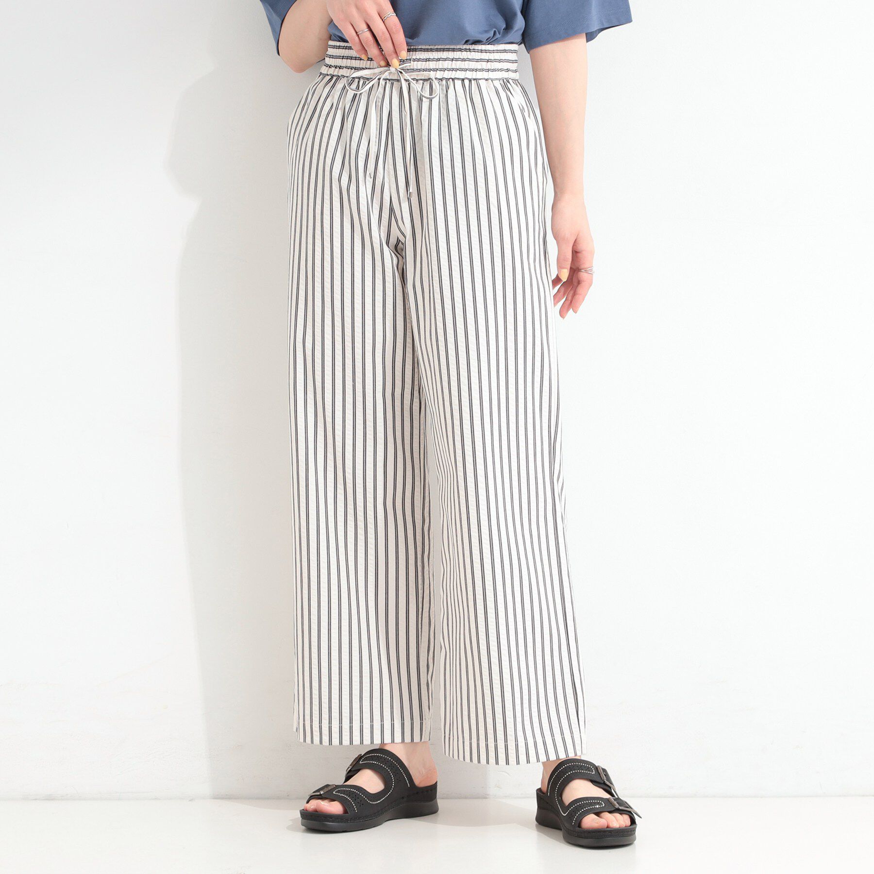 SHOO･LA･RUE「【ひんやり/吸水速乾/セットアップ可】サッカーストライプイージーパンツ」|その他|