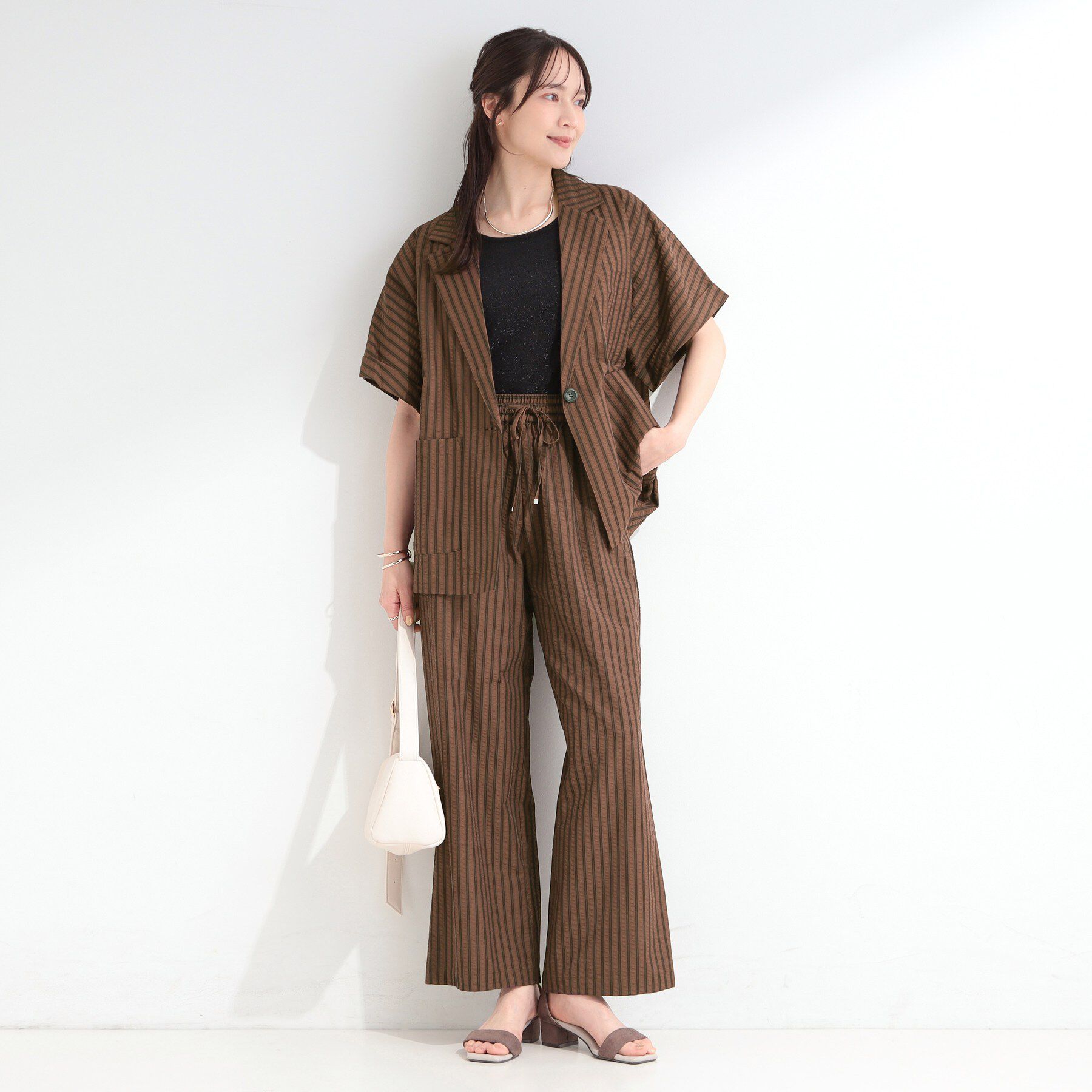 SHOO･LA･RUE「【ひんやり/吸水速乾/セットアップ可】サッカーストライプイージーパンツ」|その他|