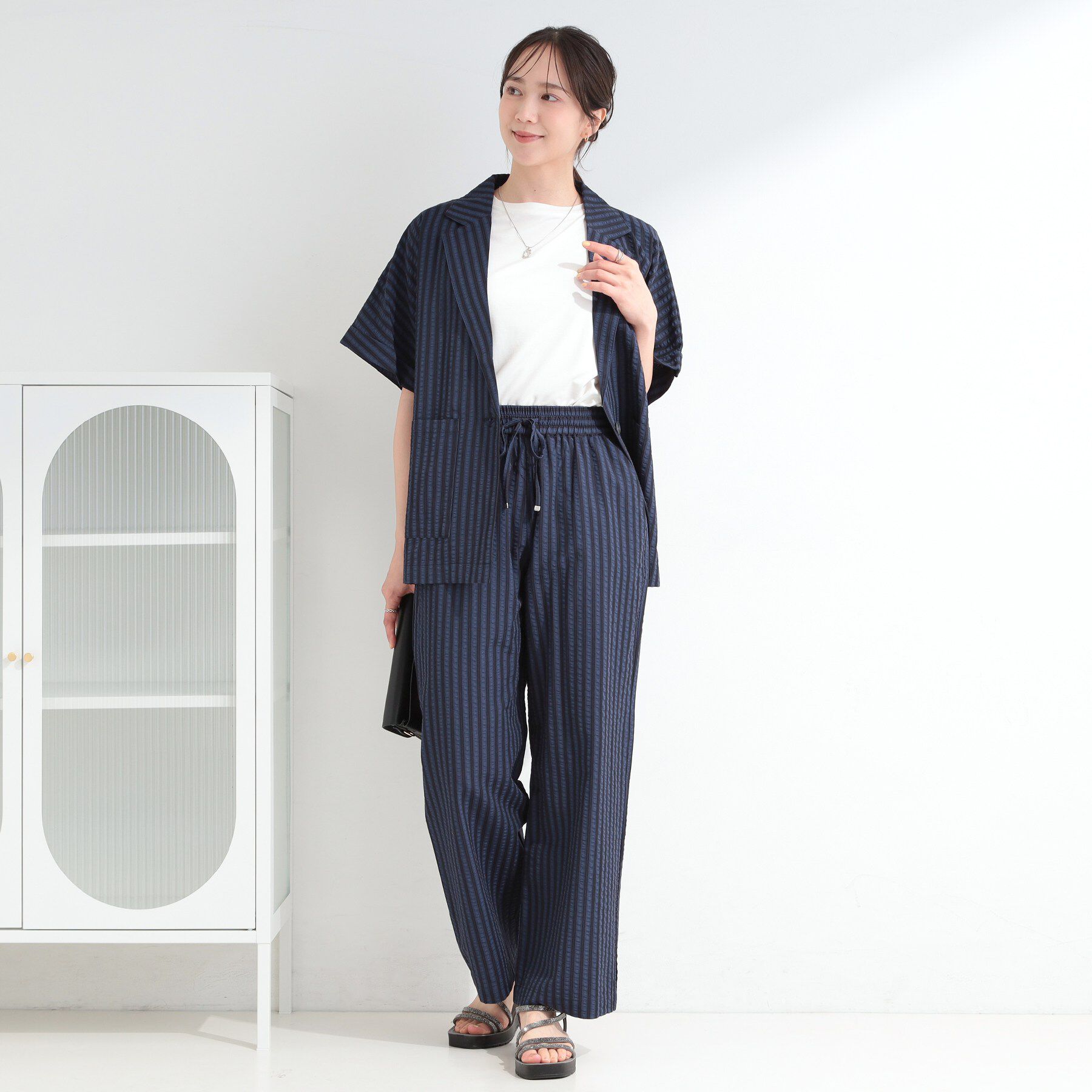 SHOO･LA･RUE「【ひんやり/吸水速乾/セットアップ可】サッカーストライプイージーパンツ」|その他|