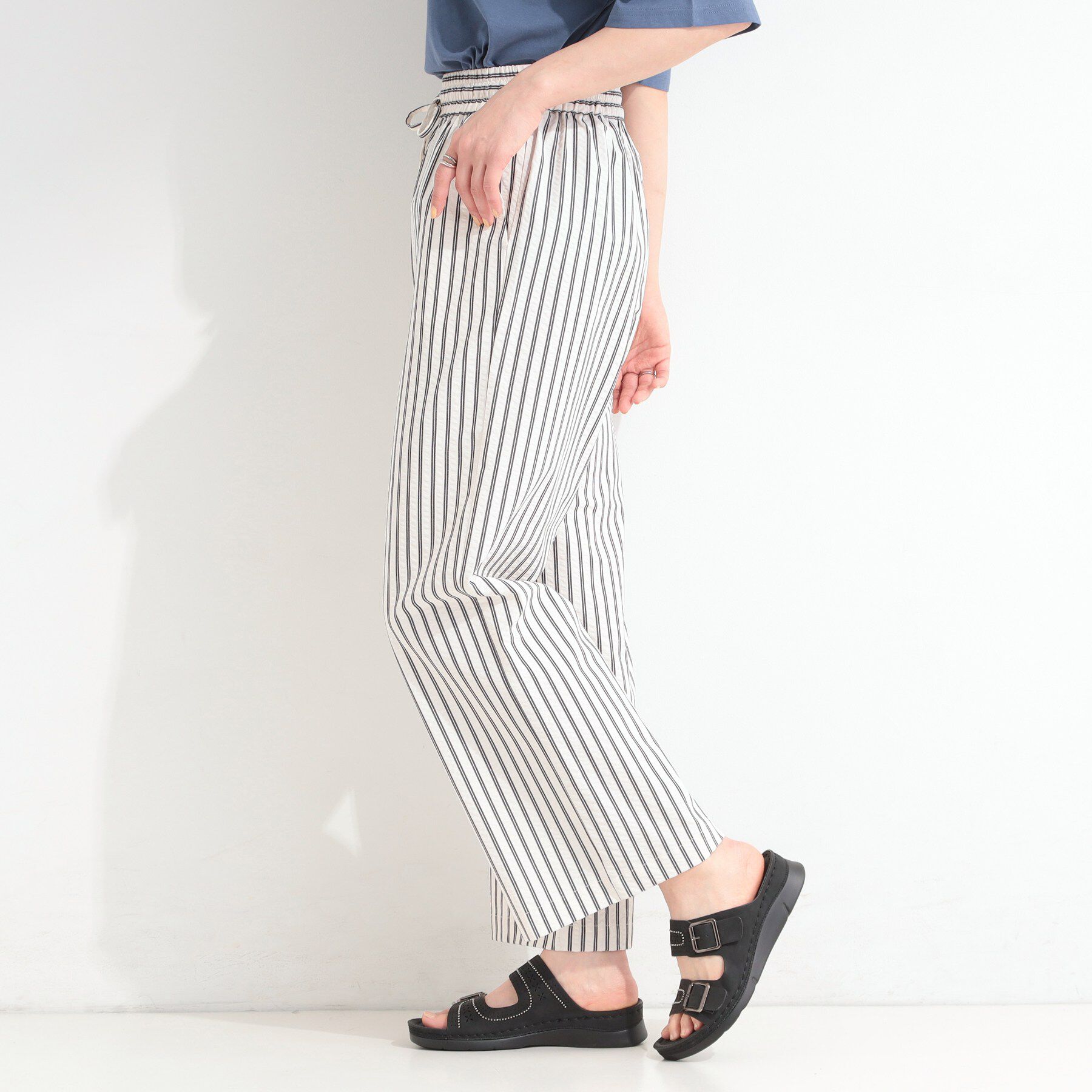 SHOO･LA･RUE「【ひんやり/吸水速乾/セットアップ可】サッカーストライプイージーパンツ」|その他|