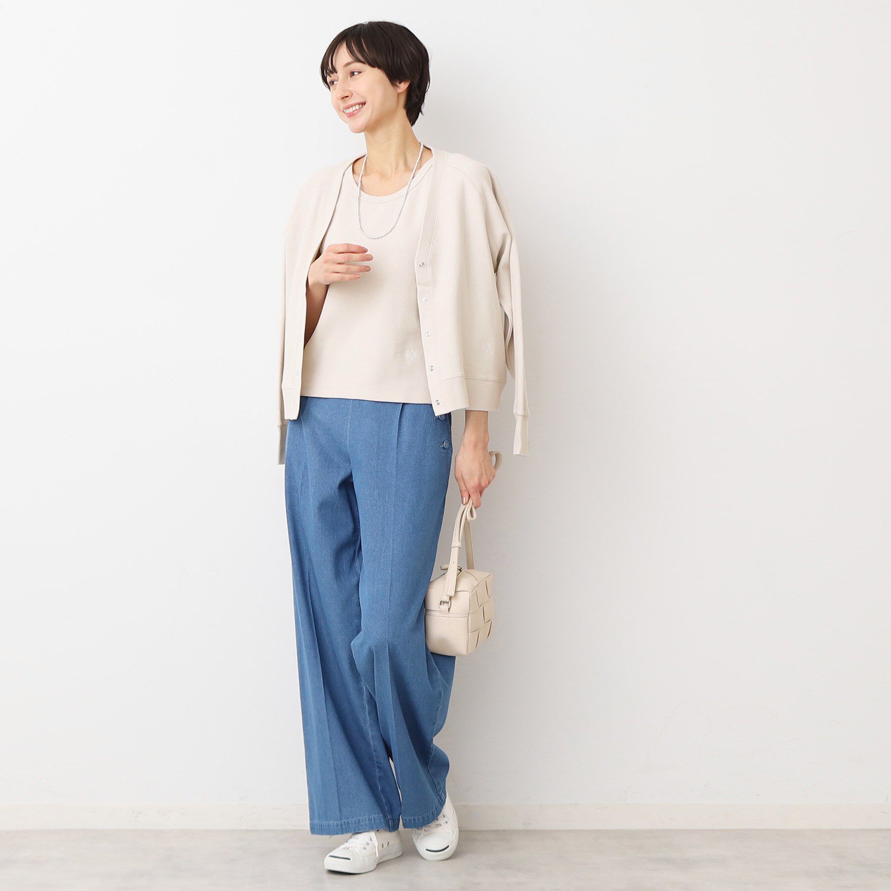 Dessin「【洗える】コットンジャージVネックカーディガン」|カーディガン|