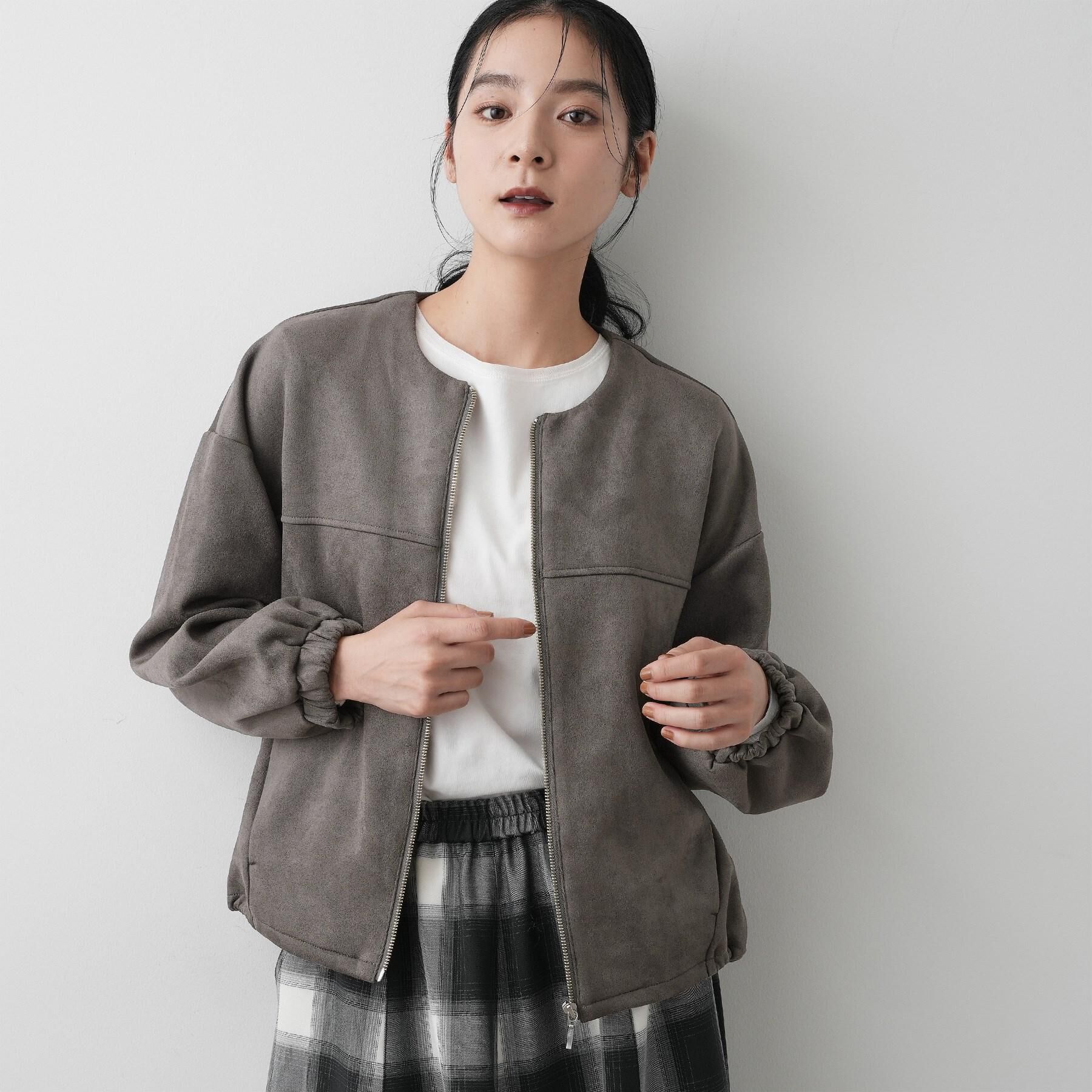 Dessin「【セットアップ可・洗える】マシュマロスウェードジップブルゾン」|ブルゾン・スタジャン|チャコールグレー(0