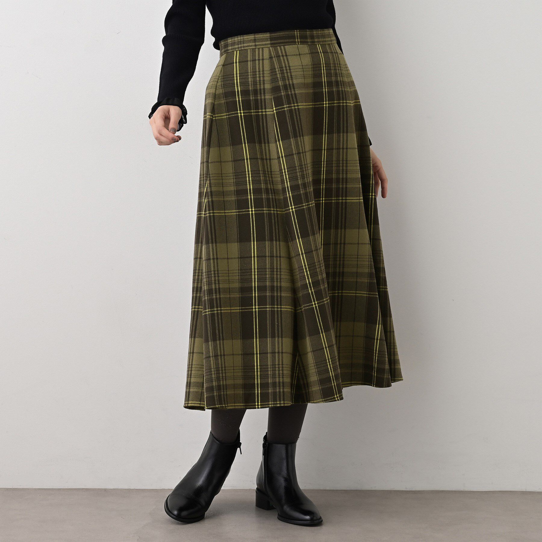 Dessin「【洗える】チェック柄起毛フレアスカート」|スカート|