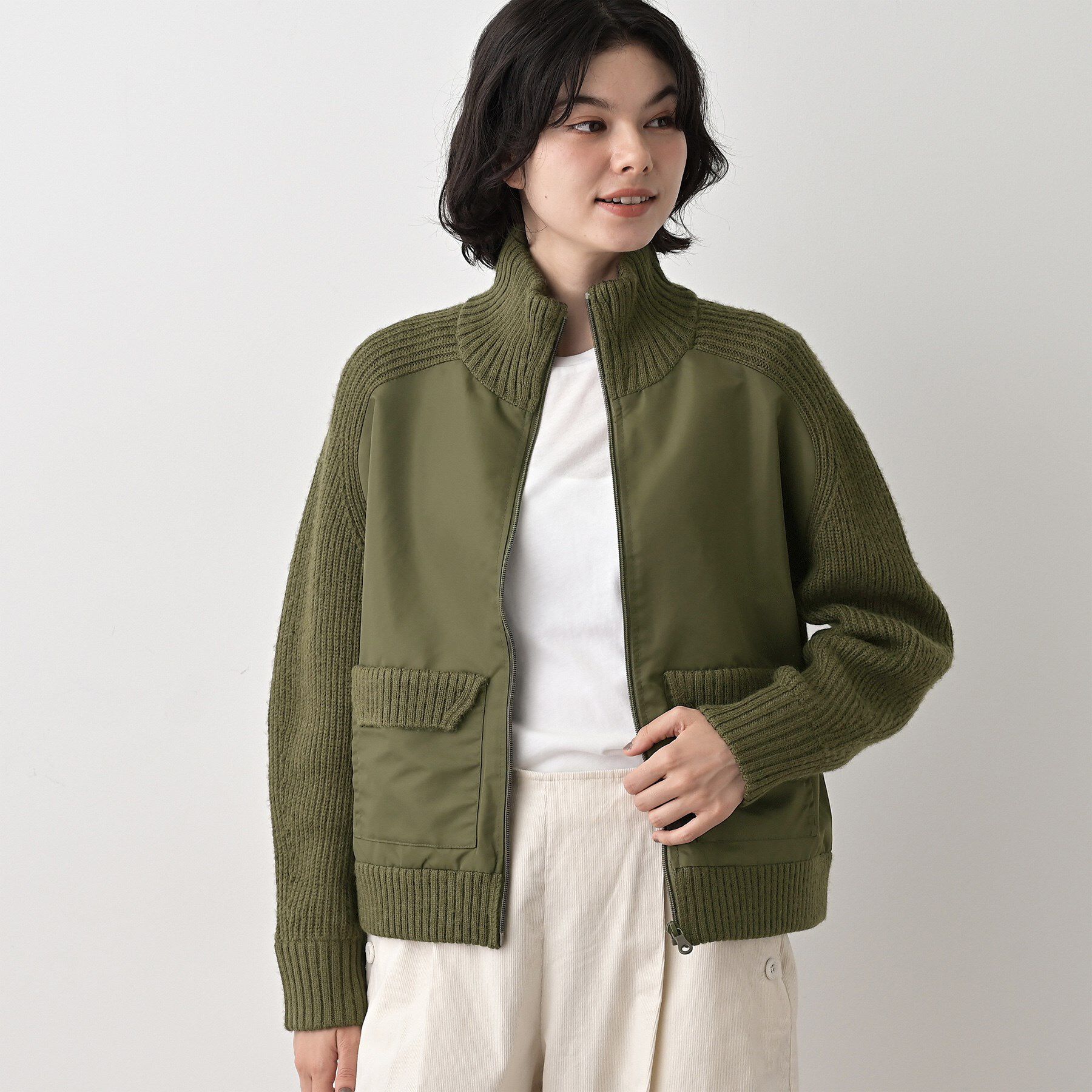 Dessin「【洗える】異素材ミックスジップブルゾン」|ブルゾン・スタジャン|