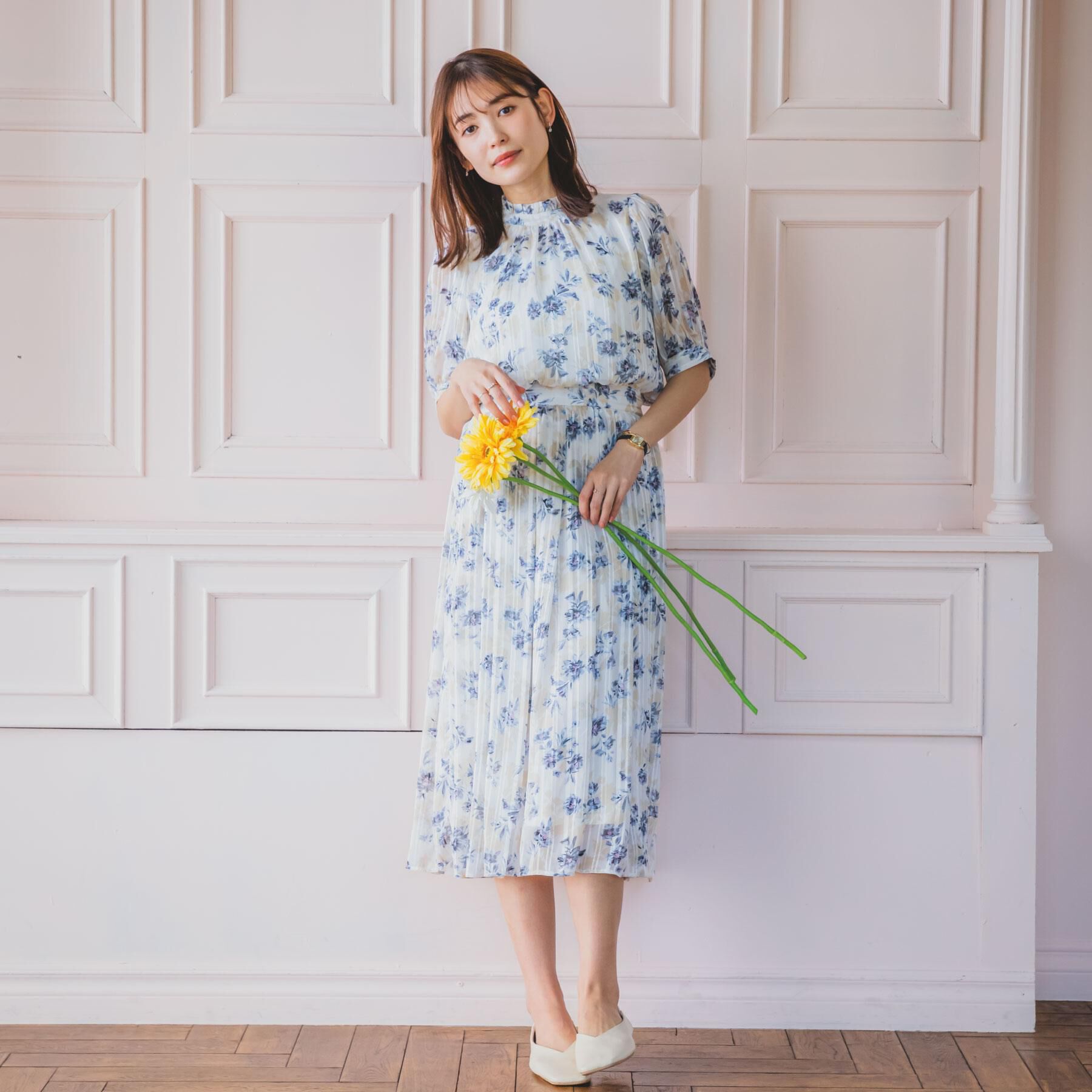 ITS&rsquo;DEMO「【手洗い可／M・Lサイズ展開】ラメストライプ花柄5分袖ブラウス」|シャツ・ブラウス|