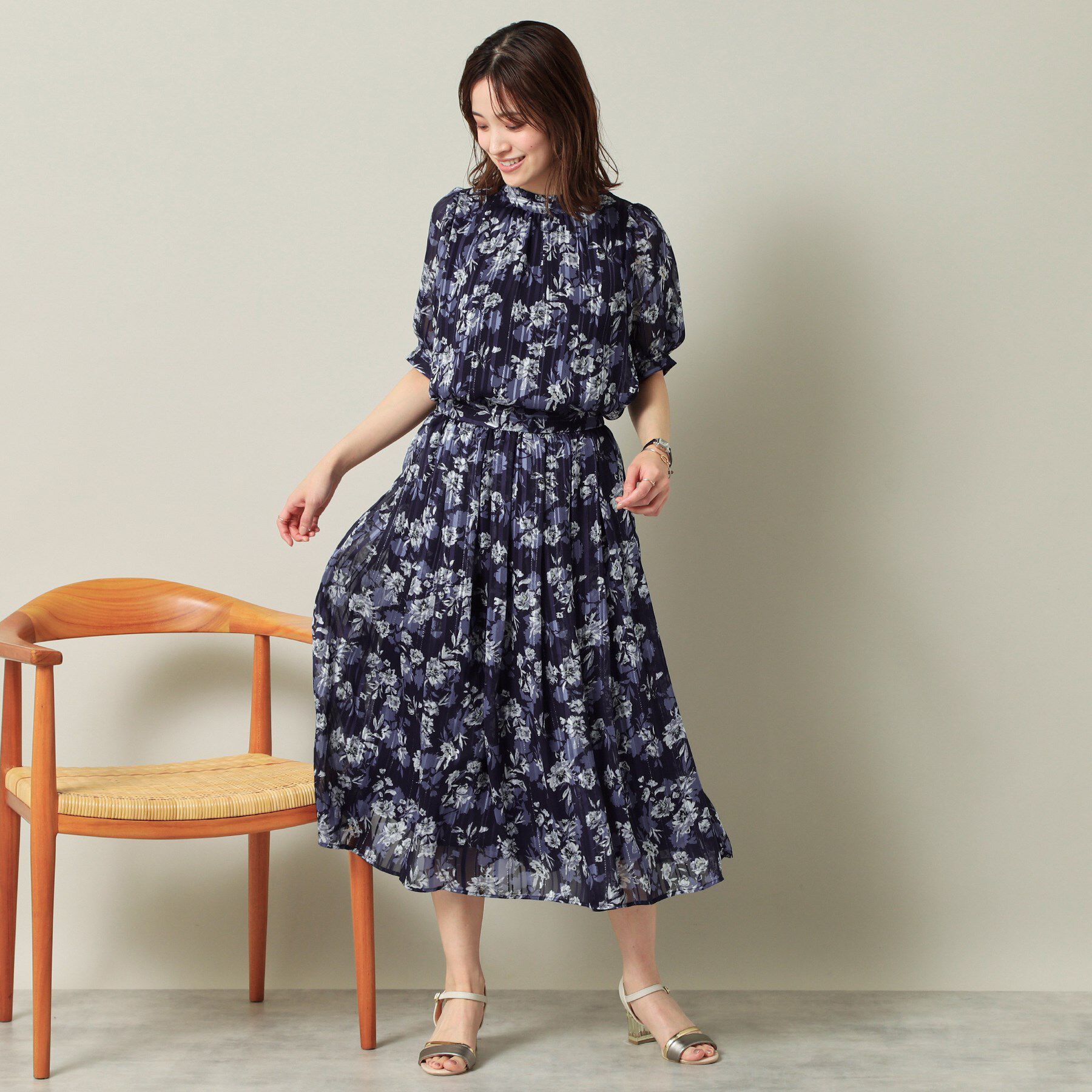 ITS&rsquo;DEMO「【ウエストゴム／手洗い可】ラメストライプ花柄スカート」|スカート|