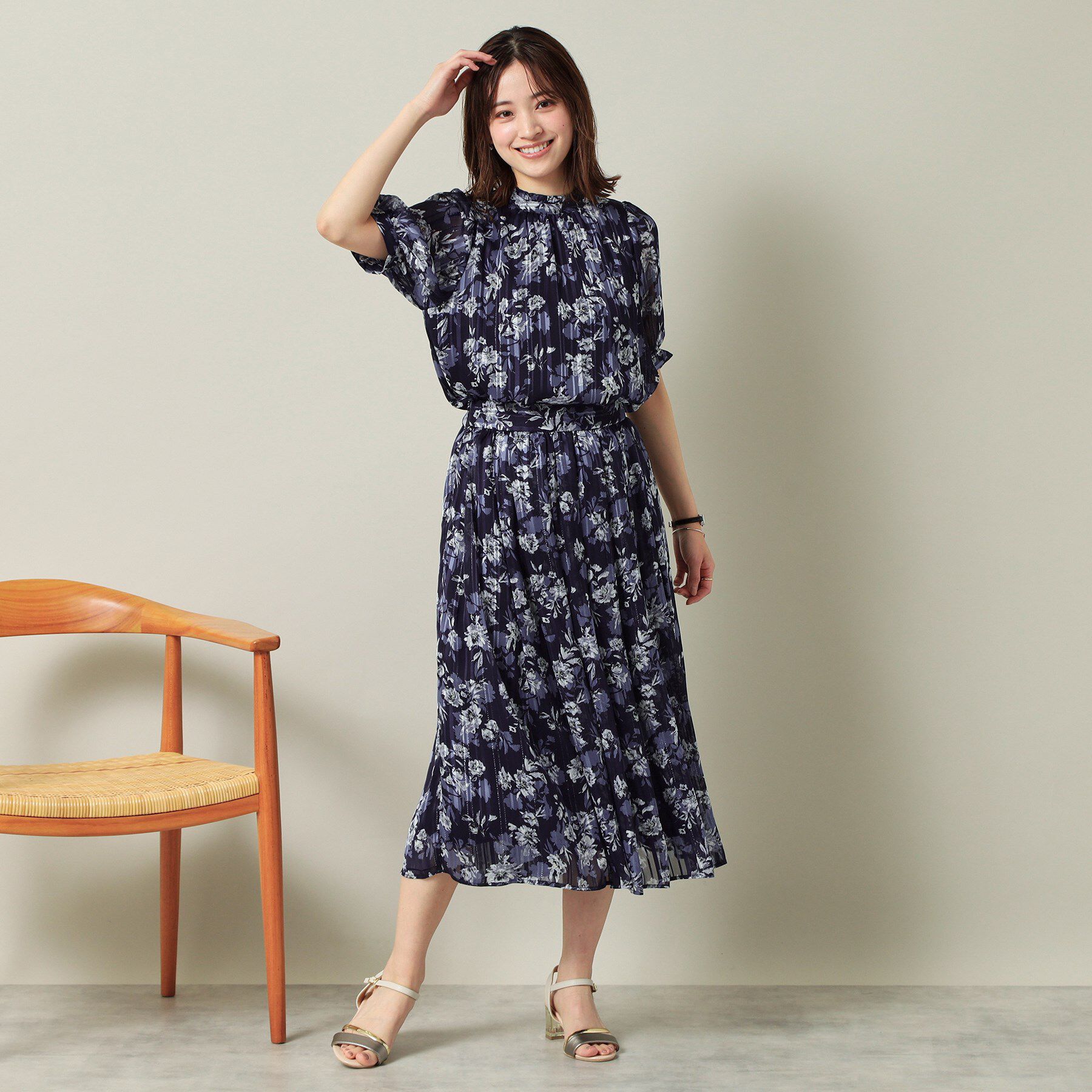 ITS&rsquo;DEMO「【ウエストゴム／手洗い可】ラメストライプ花柄スカート」|スカート|