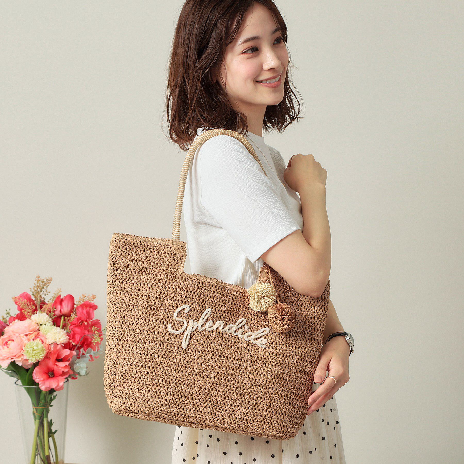 ITS&rsquo;DEMO「チャーム付ロゴ刺繍雑材トート」|トートバッグ|