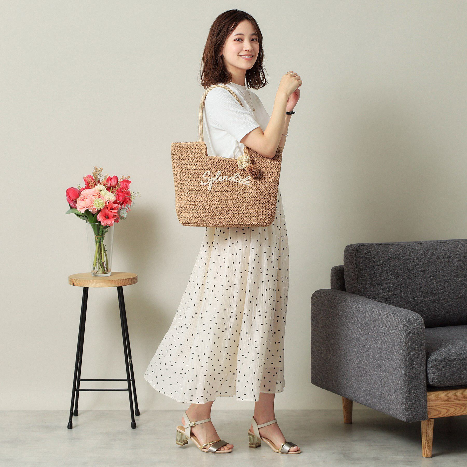 ITS&rsquo;DEMO「チャーム付ロゴ刺繍雑材トート」|トートバッグ|