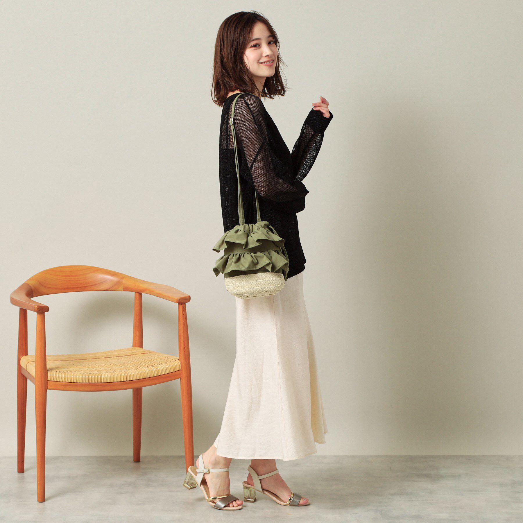 ITS&rsquo;DEMO「雑材フリルコンビ巾着ショルダー」|ショルダー・メッセンジャー|