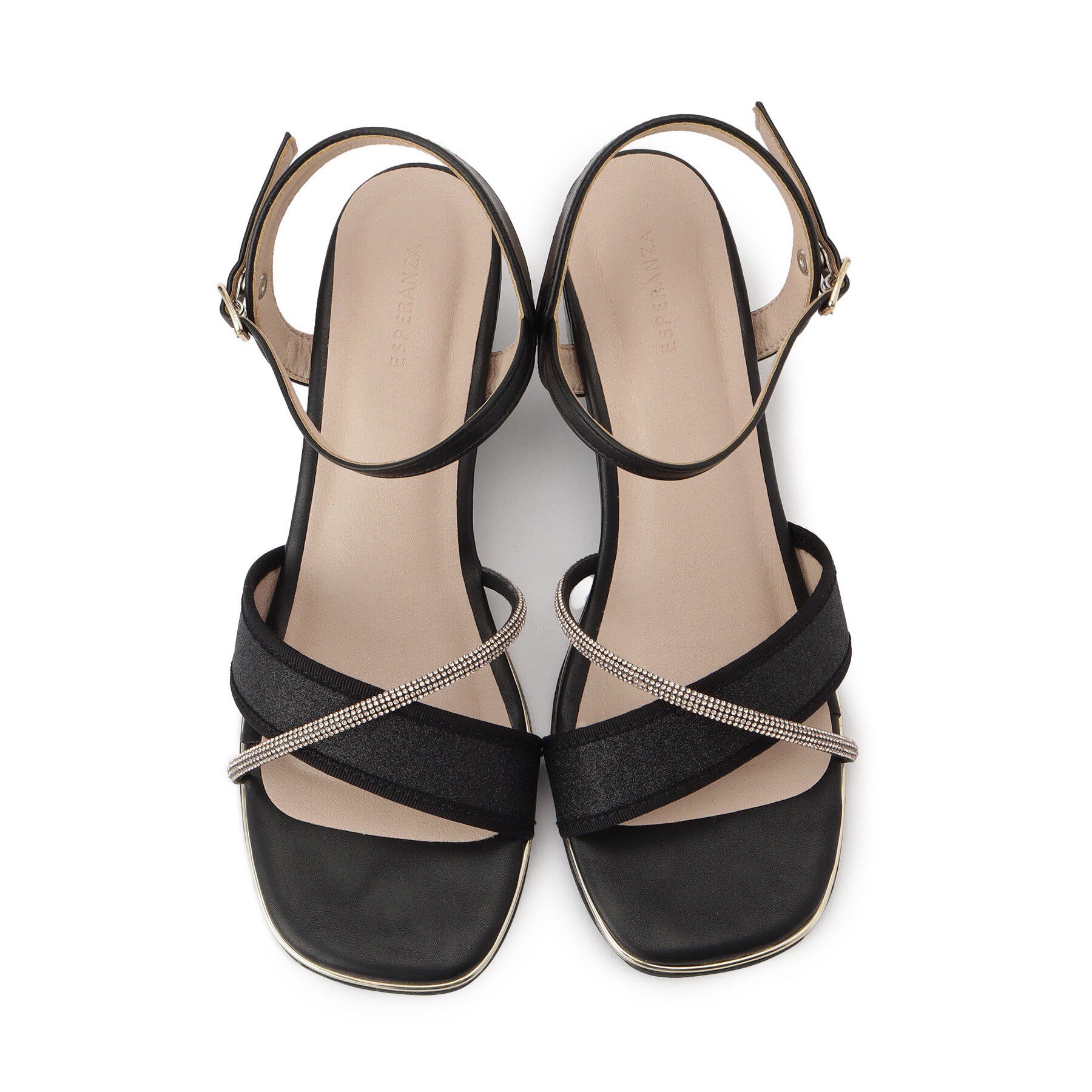 ESPERANZA「ラメ&times;ラインストーンスクエアトゥサンダル」|サンダル|