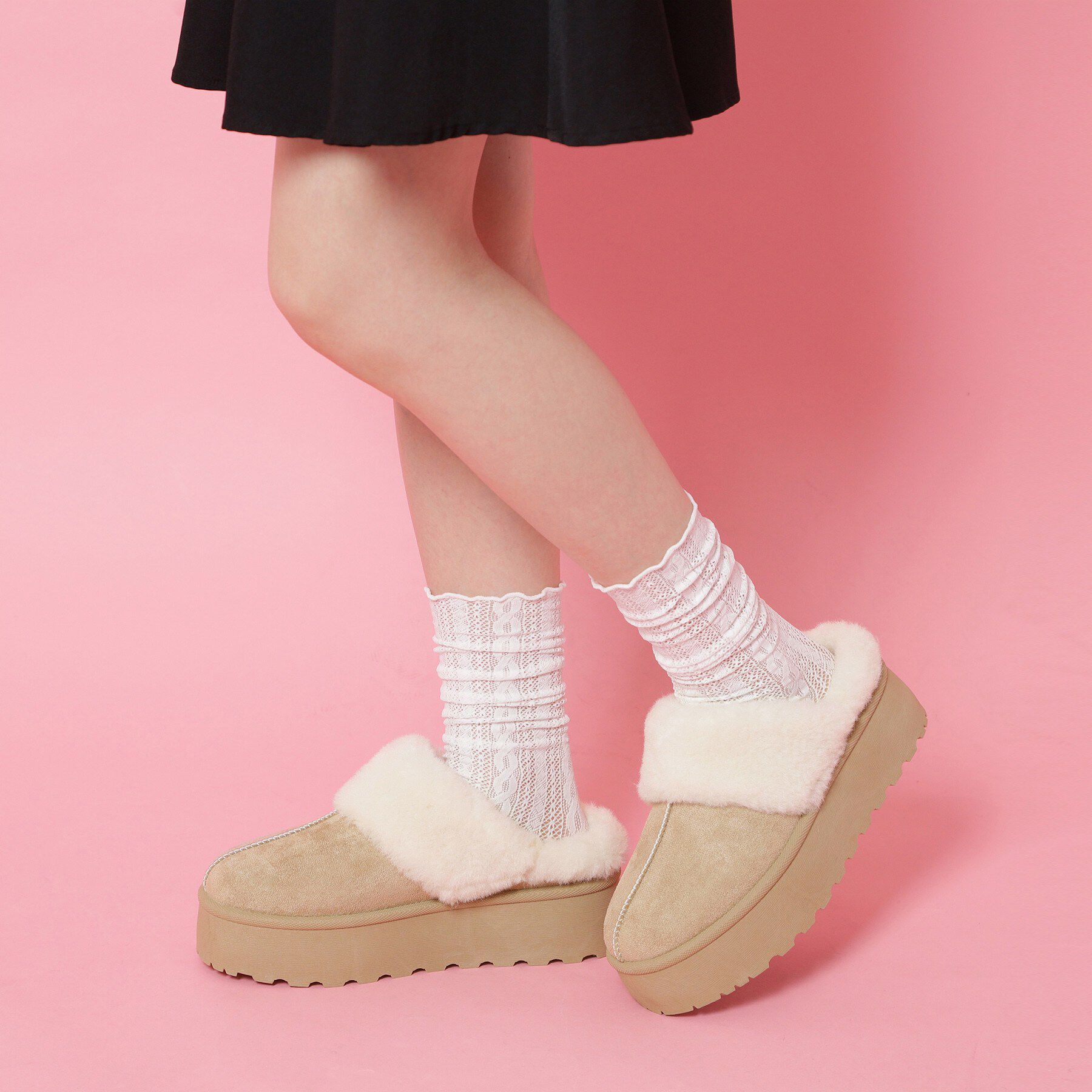 csT&P「フェイクムートンサボ　ベルト取り外し可」|サンダル|ベージュ(152)