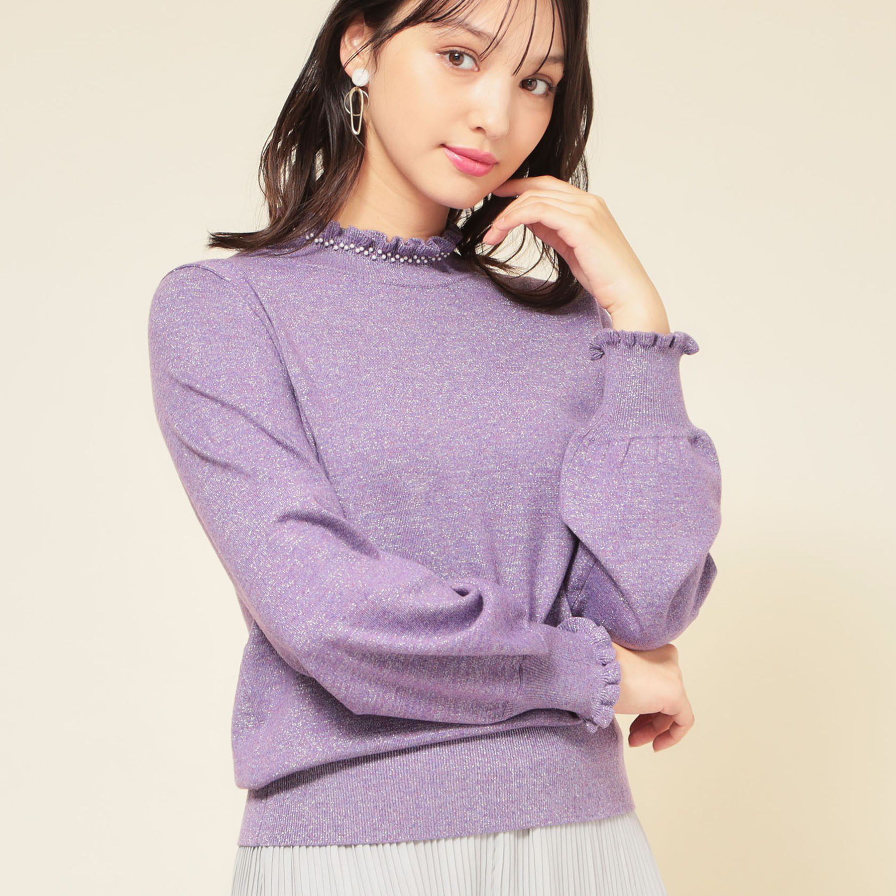 SunaUna「【SS～Lサイズ展開／6色展開】パール調ニット」|ニット・セーター|パープル(082)