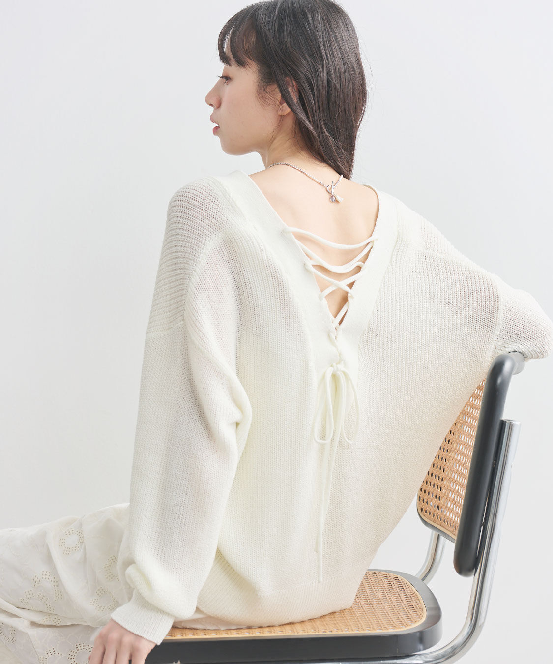 COCO DEAL「レースアップVネックニットカーディガン」|ニット・セーター|