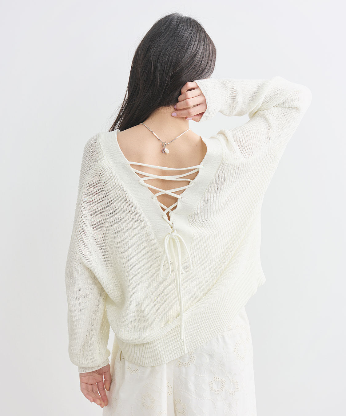 COCO DEAL「レースアップVネックニットカーディガン」|ニット・セーター|
