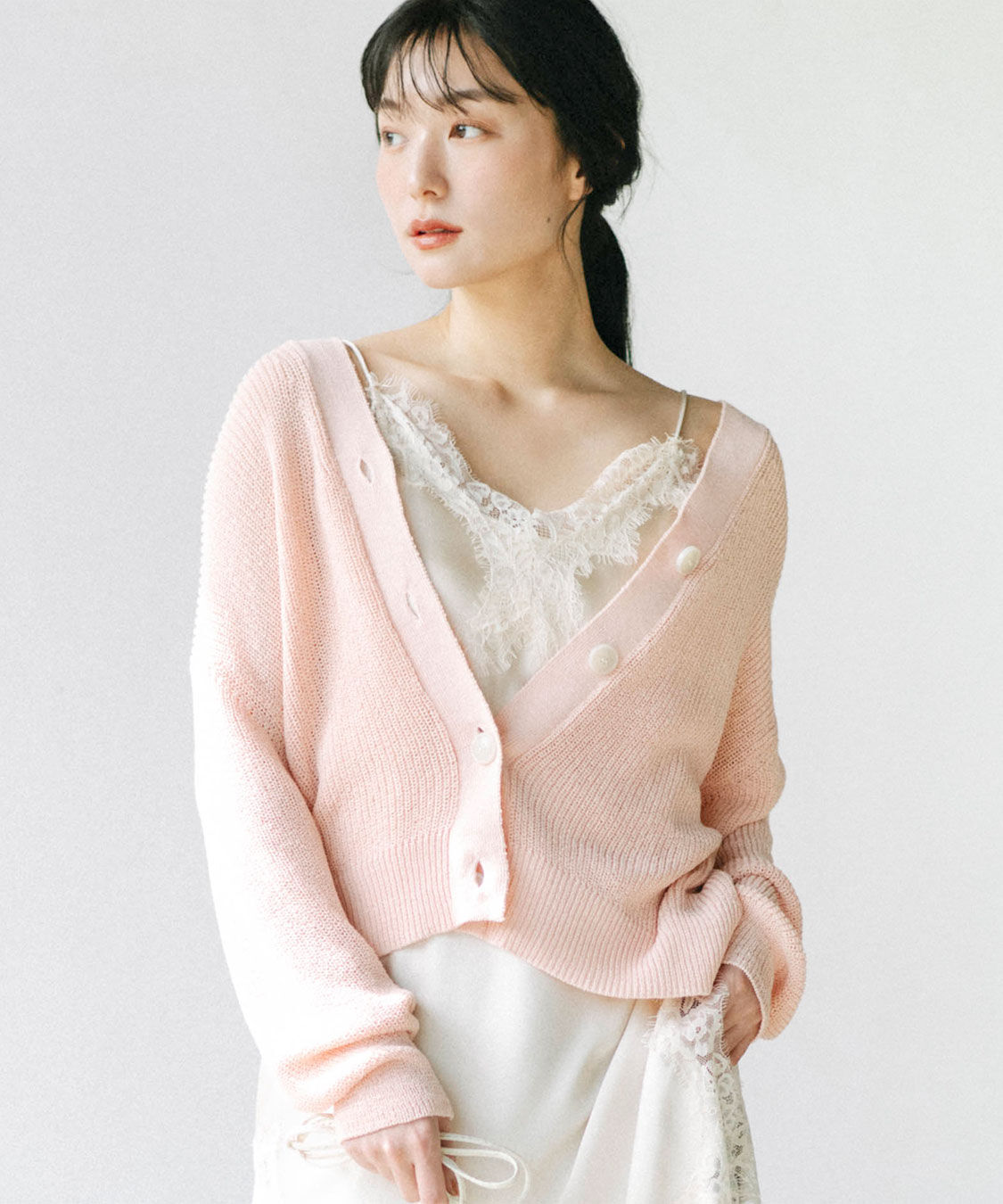 COCO DEAL「レースアップVネックニットカーディガン」|ニット・セーター|