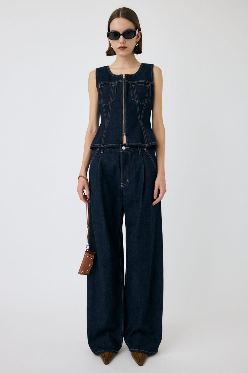 MOUSSY「TUCK WIDE ストレートデニム」|デニム|