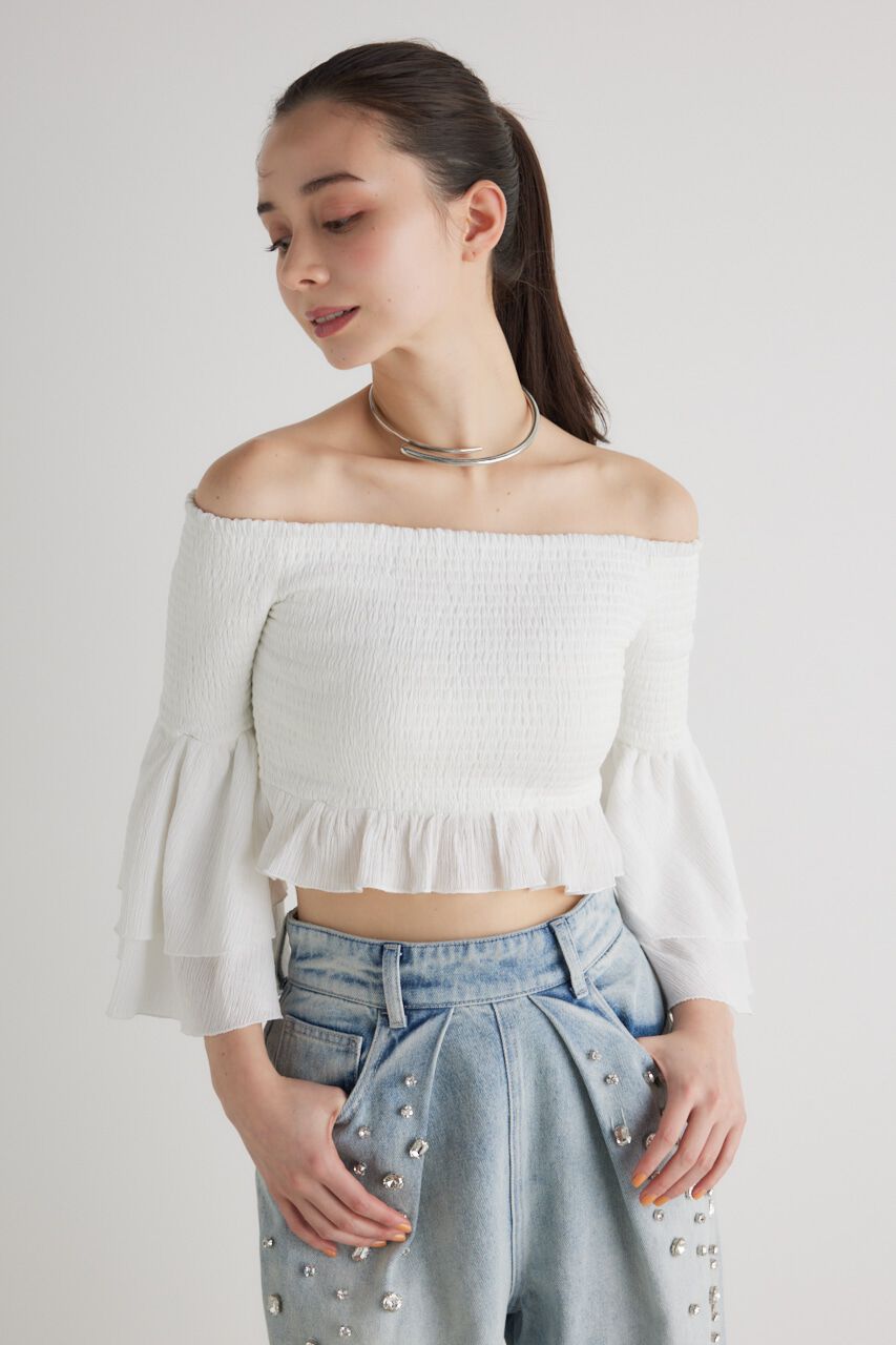 rienda「シャーリングオフショルクロップドTOP」|その他|