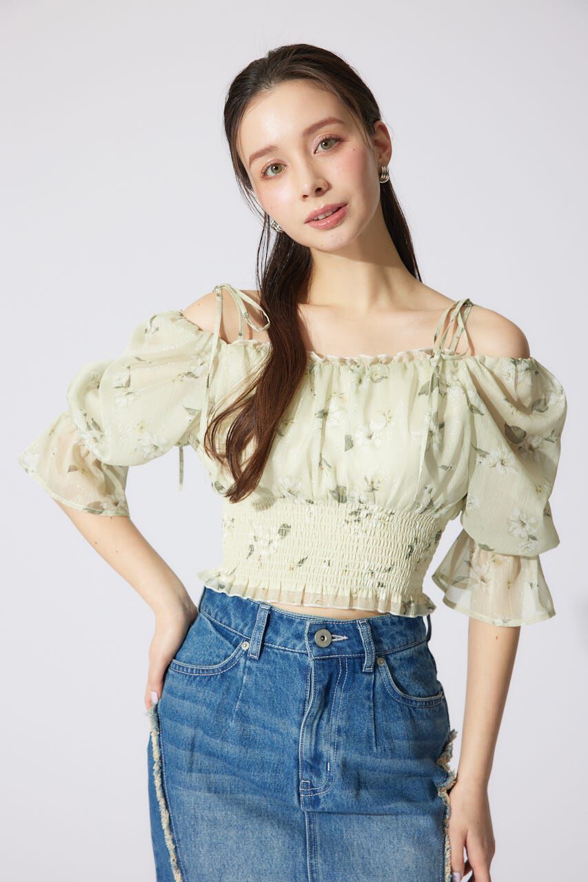 rienda「パフスリーブシャーリングブラウス」|シャツ・ブラウス|L/YEL1