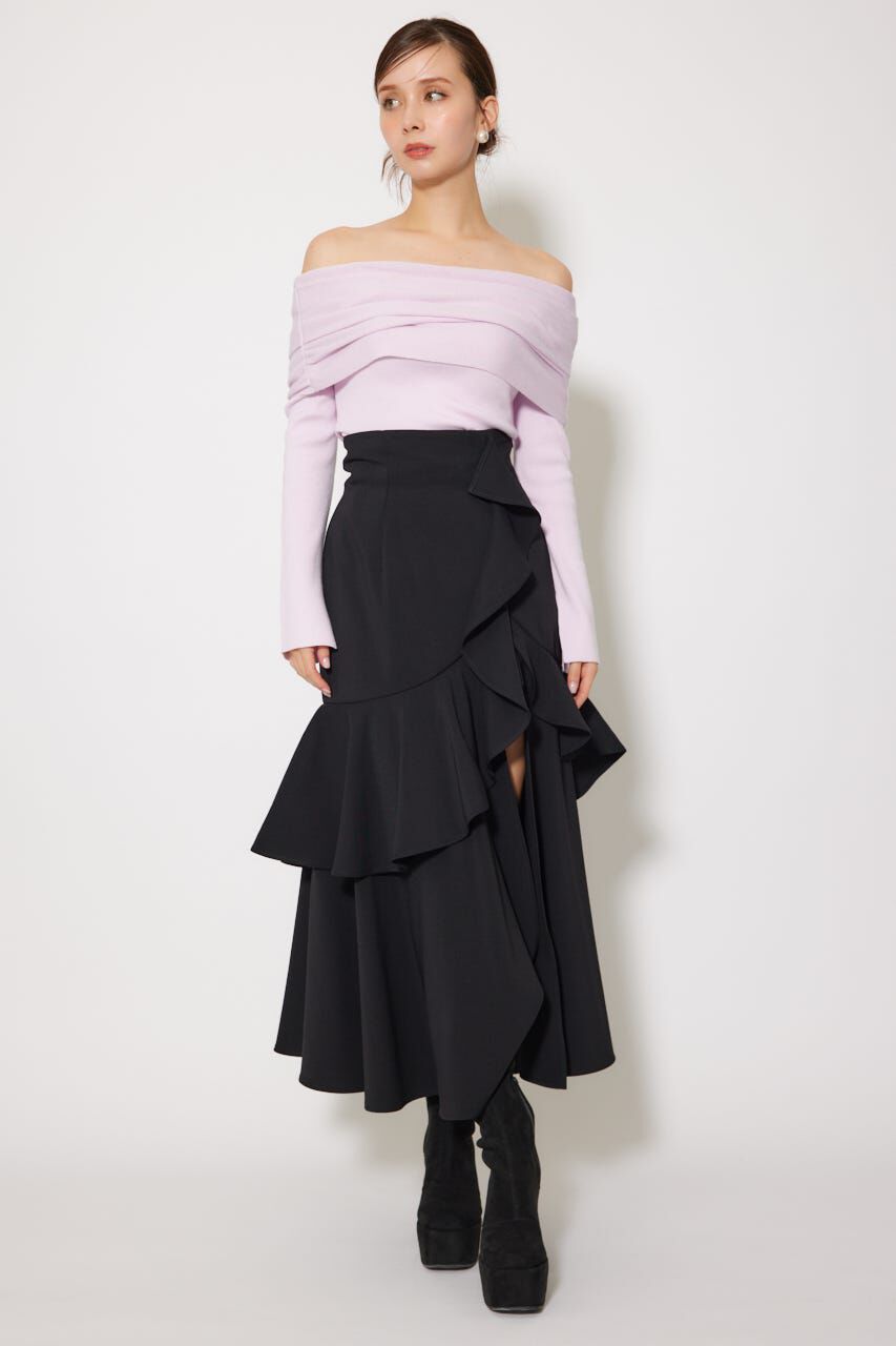 rienda「オフショルギャザーニットトップス」|ニット・セーター|