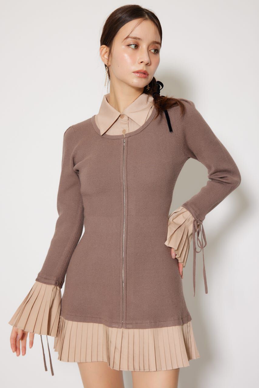 rienda「レイヤードパターンシャツニットミニワンピース」|ワンピース|