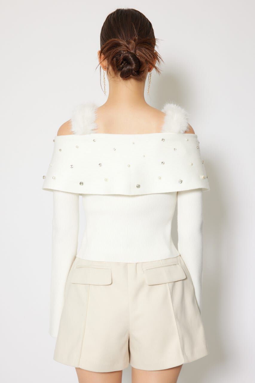 rienda「ショルダーフェイクファービジューニットトップス」|ニット・セーター|