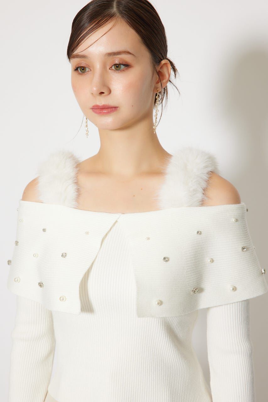 rienda「ショルダーフェイクファービジューニットトップス」|ニット・セーター|