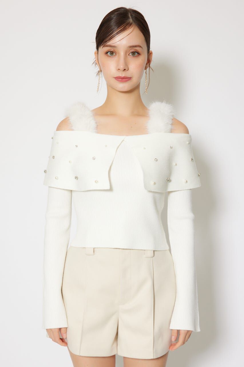 rienda「ショルダーフェイクファービジューニットトップス」|ニット・セーター|