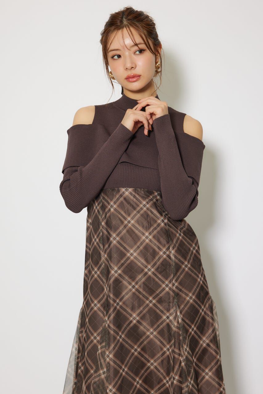 rienda「ドッキングオフショルニットフレアワンピース」|ワンピース|