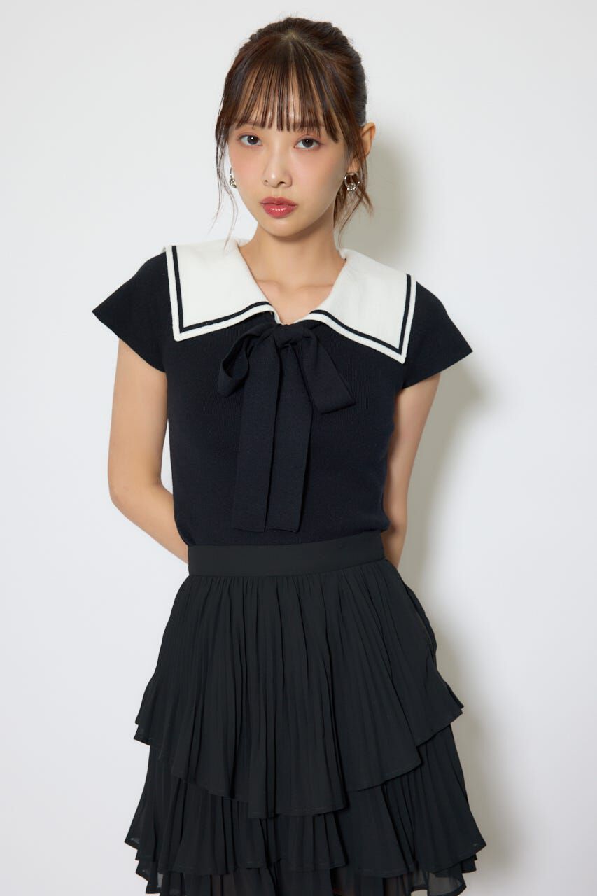 rienda「セーラーカラーデザインニットトップス」|ニット・セーター|BLK